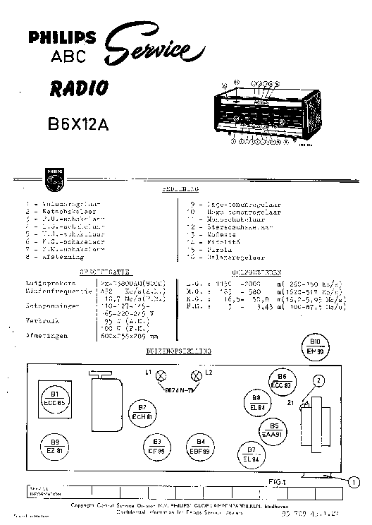 PHILIPS B6X12A AM-FM STEREO RADIO SM service manual (1st page)