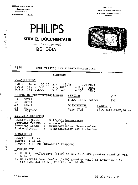 PHILIPS BCH381 AC RADIO SM service manual (1st page)
