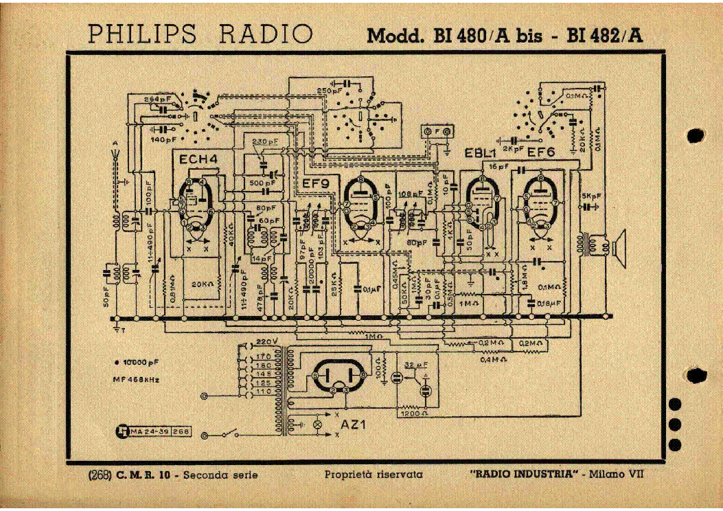 PHILIPS BI480A BIS BI482-A AM RADIO RECEIVER SCH service manual (1st page)