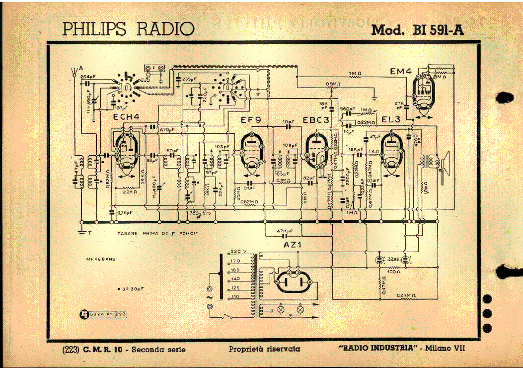 PHILIPS BI591A AM RADIO RECEIVER SCH service manual (1st page)