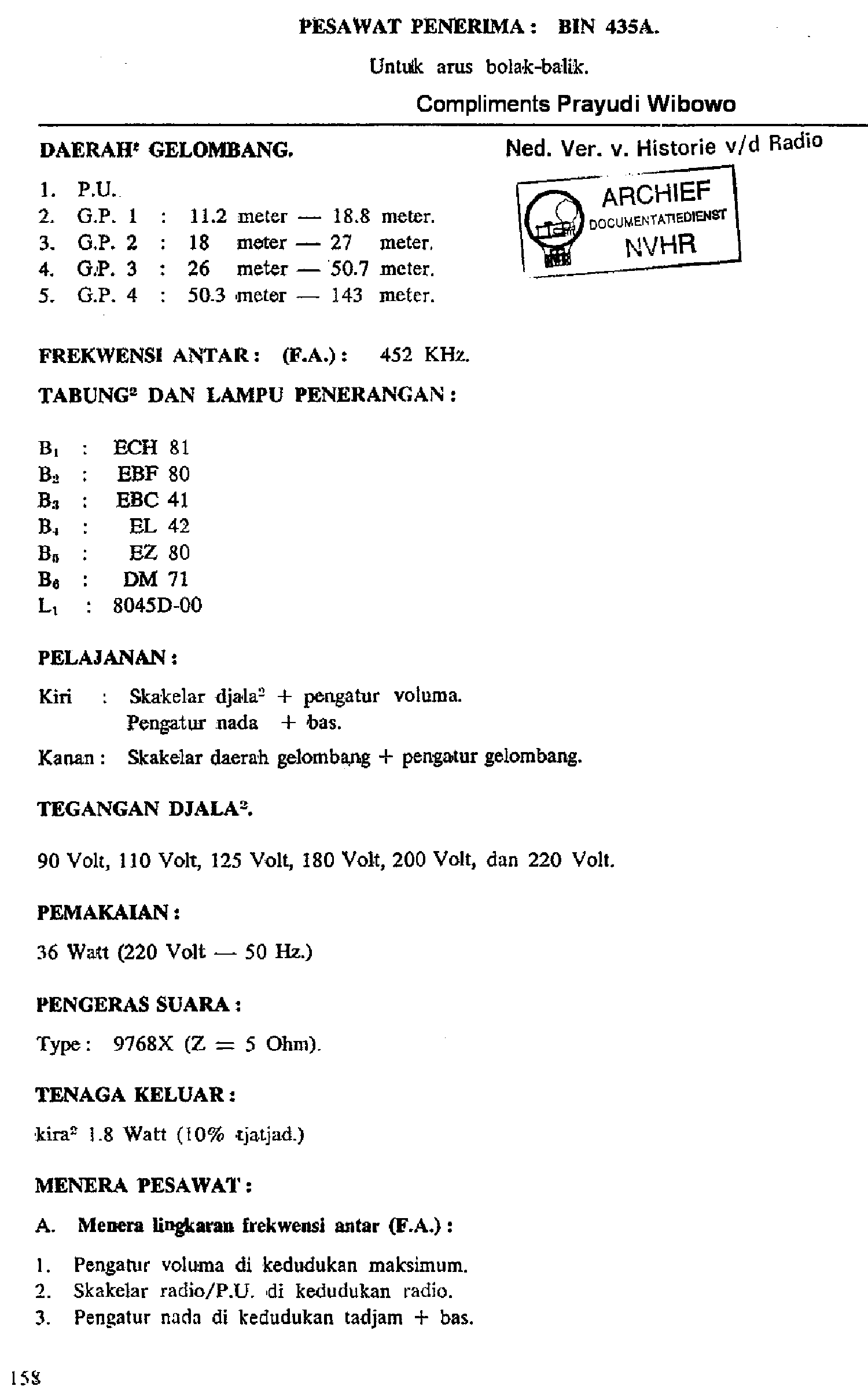 PHILIPS BIN435A AC RECEIVER SM service manual