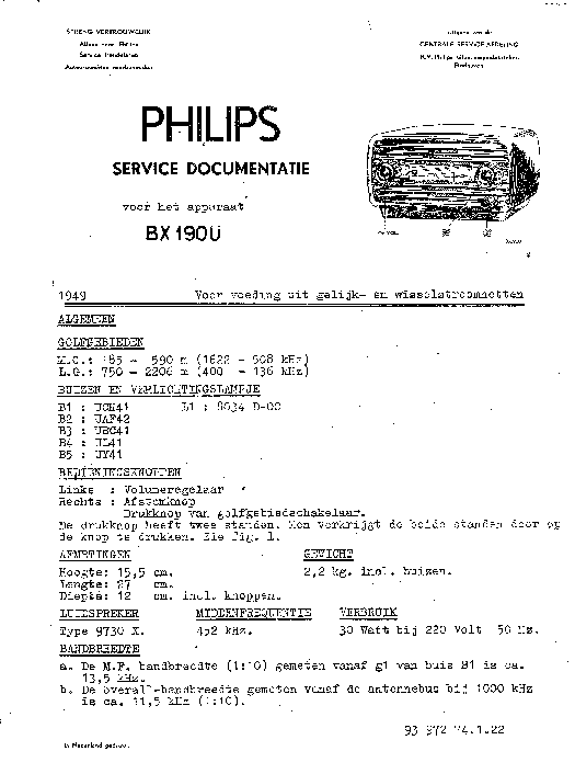 PHILIPS BX190U service manual (1st page)