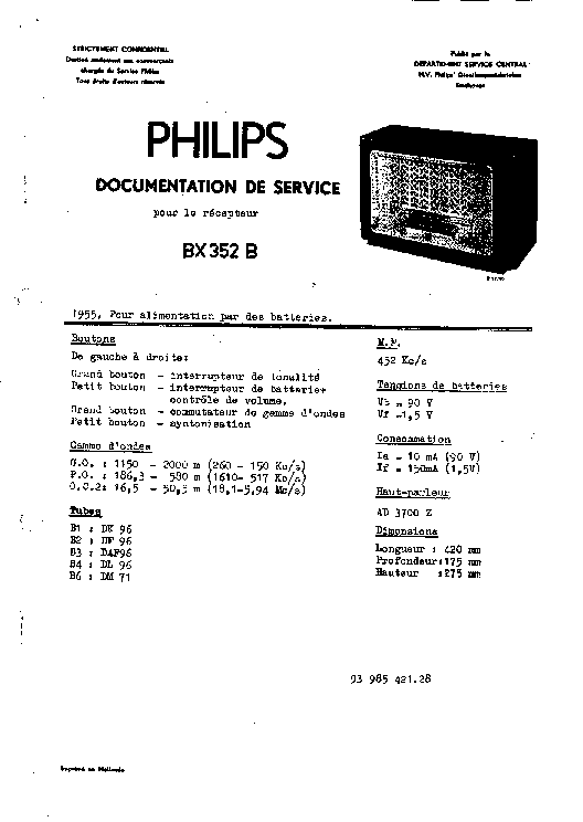PHILIPS BX352B service manual