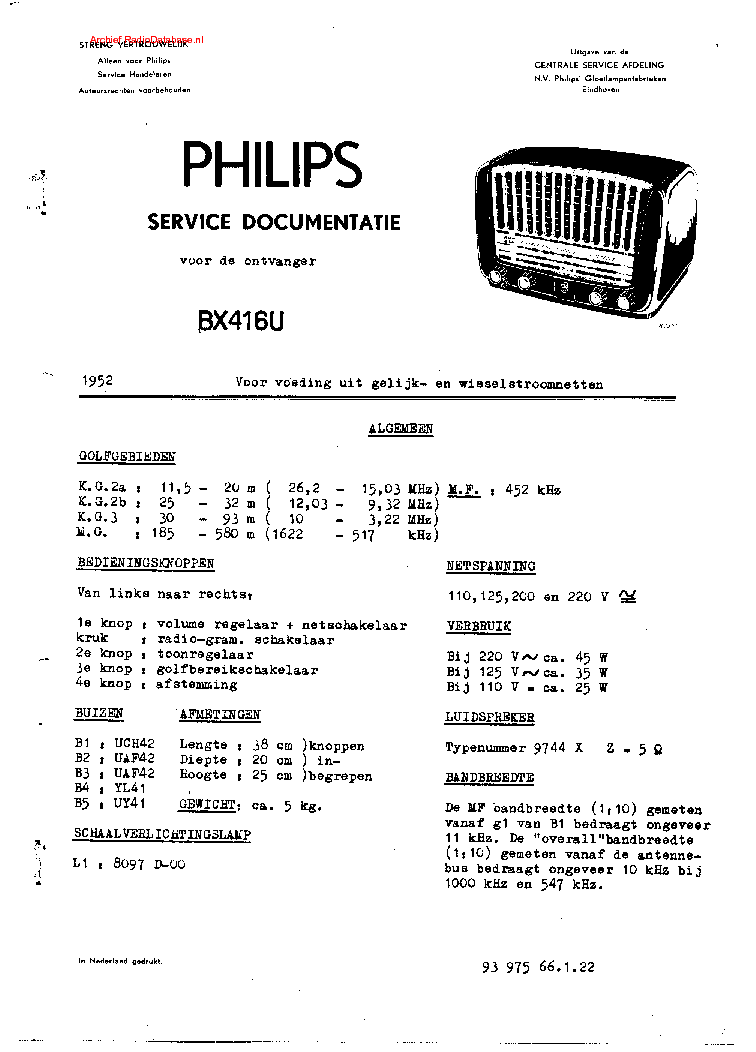 PHILIPS BX416U service manual (1st page)