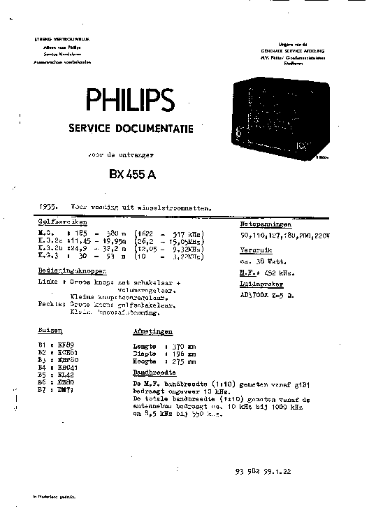 PHILIPS BX455A service manual (1st page)