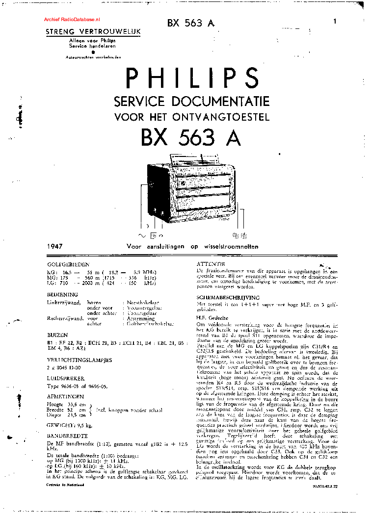 PHILIPS BX563A service manual (1st page)