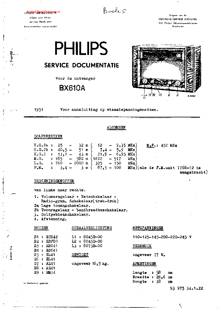 PHILIPS BX610A service manual (1st page)