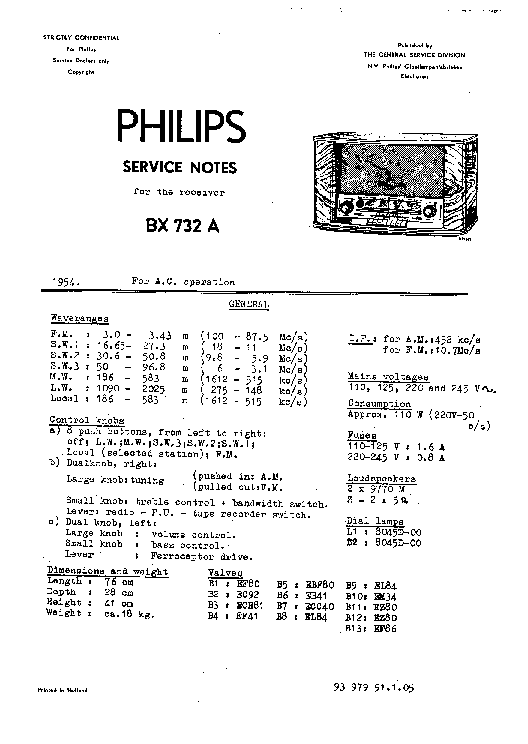 PHILIPS BX732A service manual (1st page)