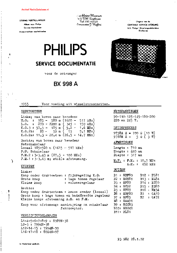 PHILIPS BX998A service manual (1st page)