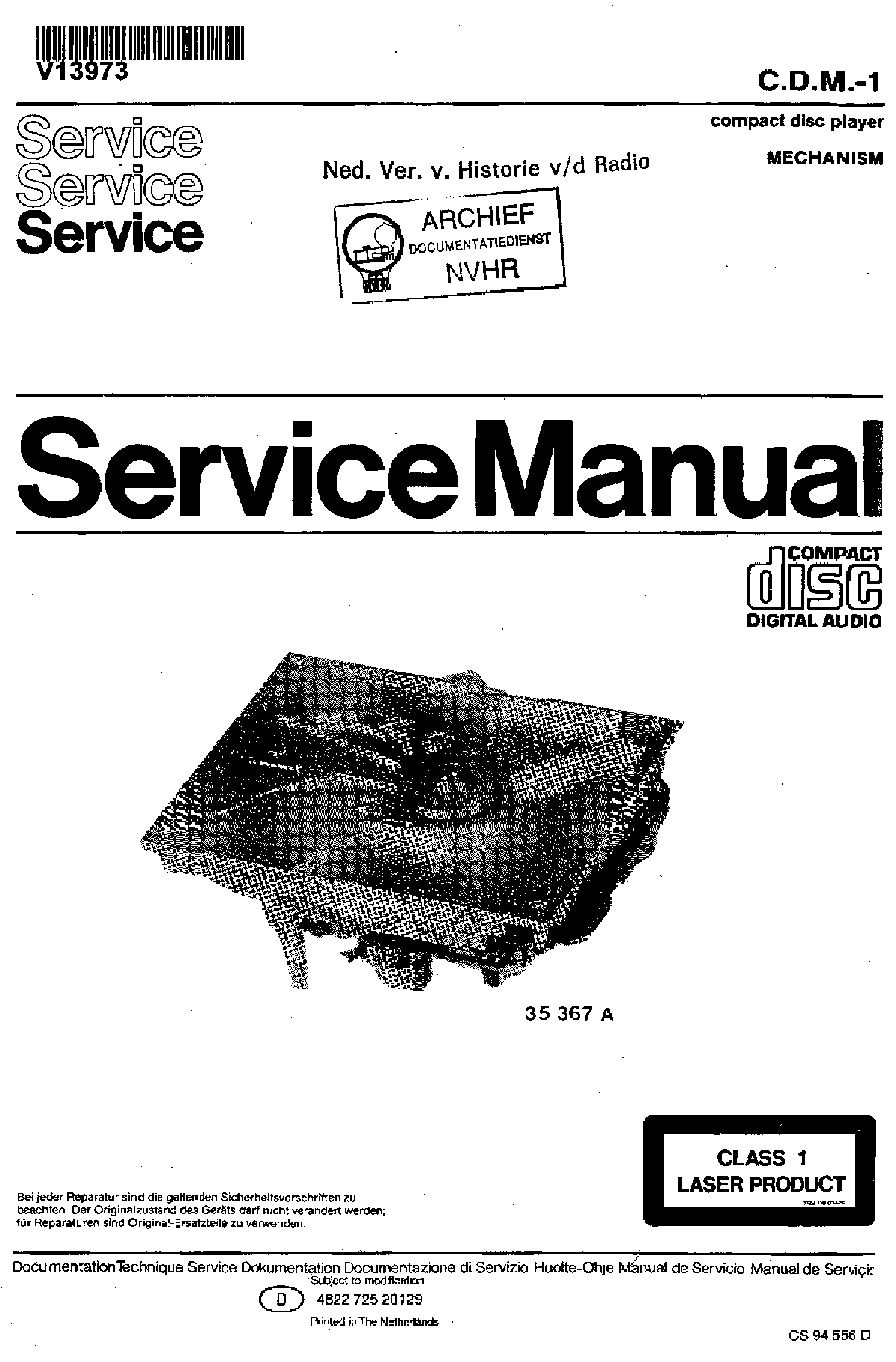 PHILIPS CDM1 CD-PLAYER-MECHANICS 1985 SM service manual (1st page)