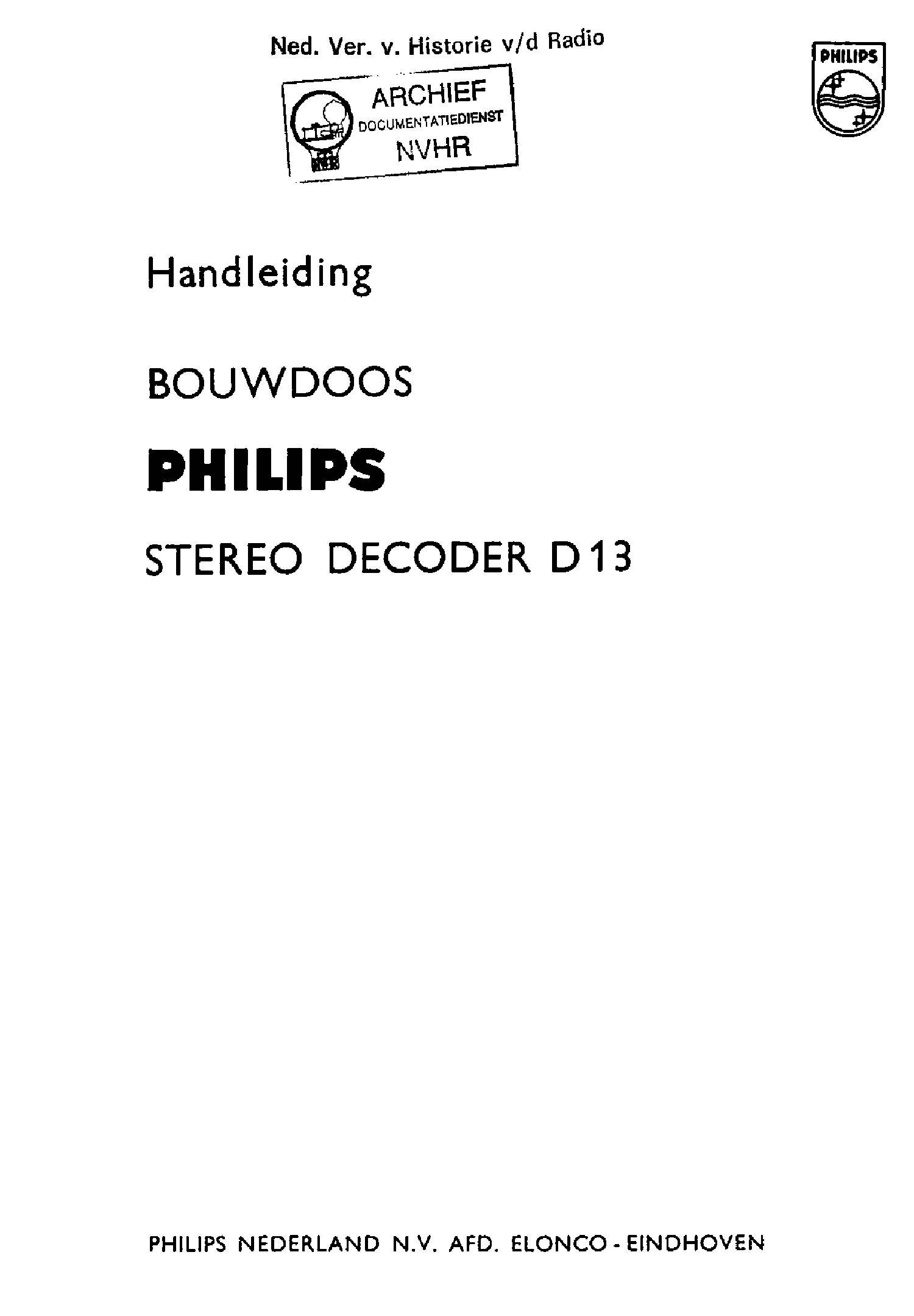 PHILIPS D13 STEREO DECODER SM service manual