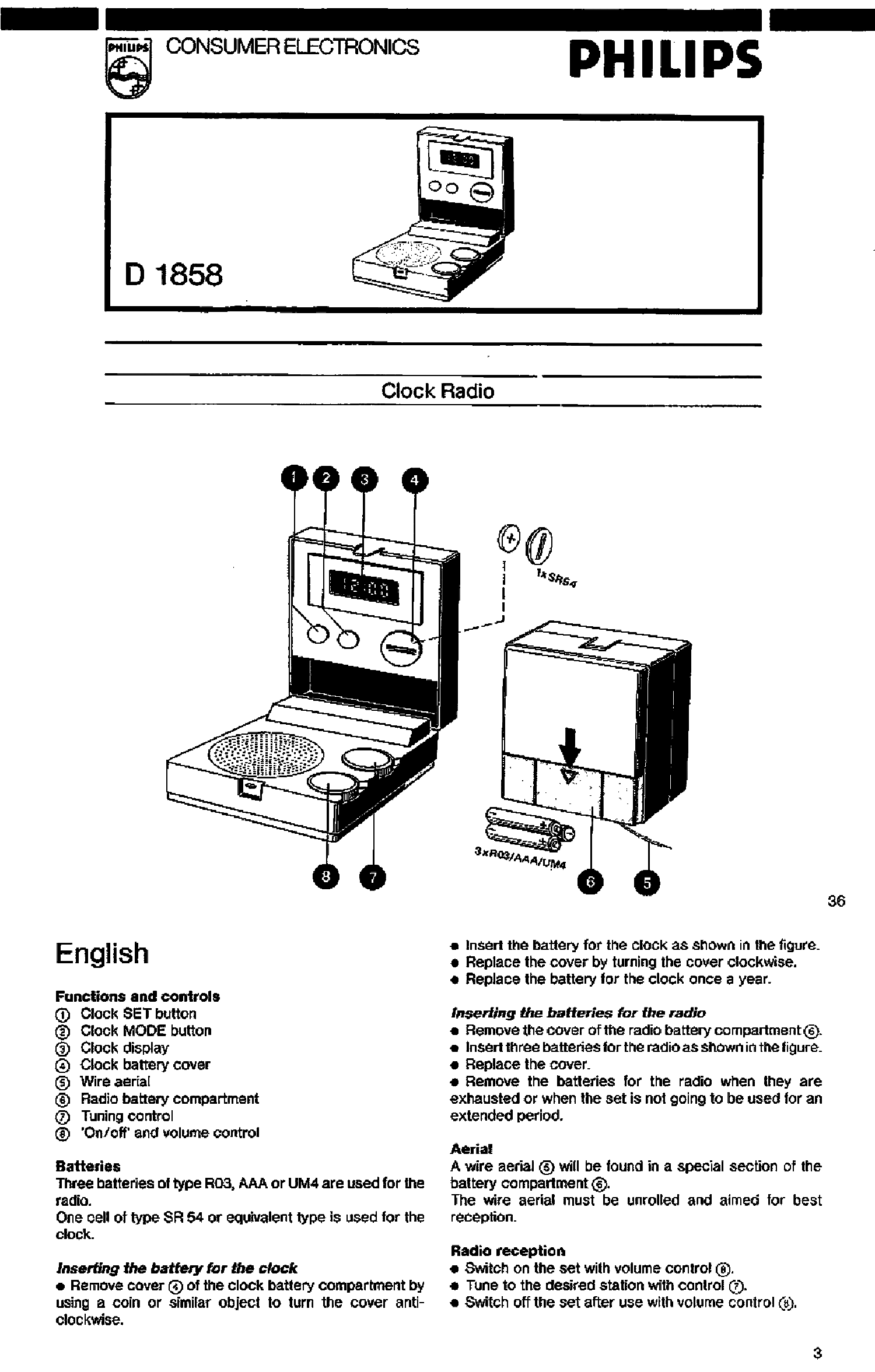 PHILIPS D1858 CLOCK RADIO SM service manual (1st page)