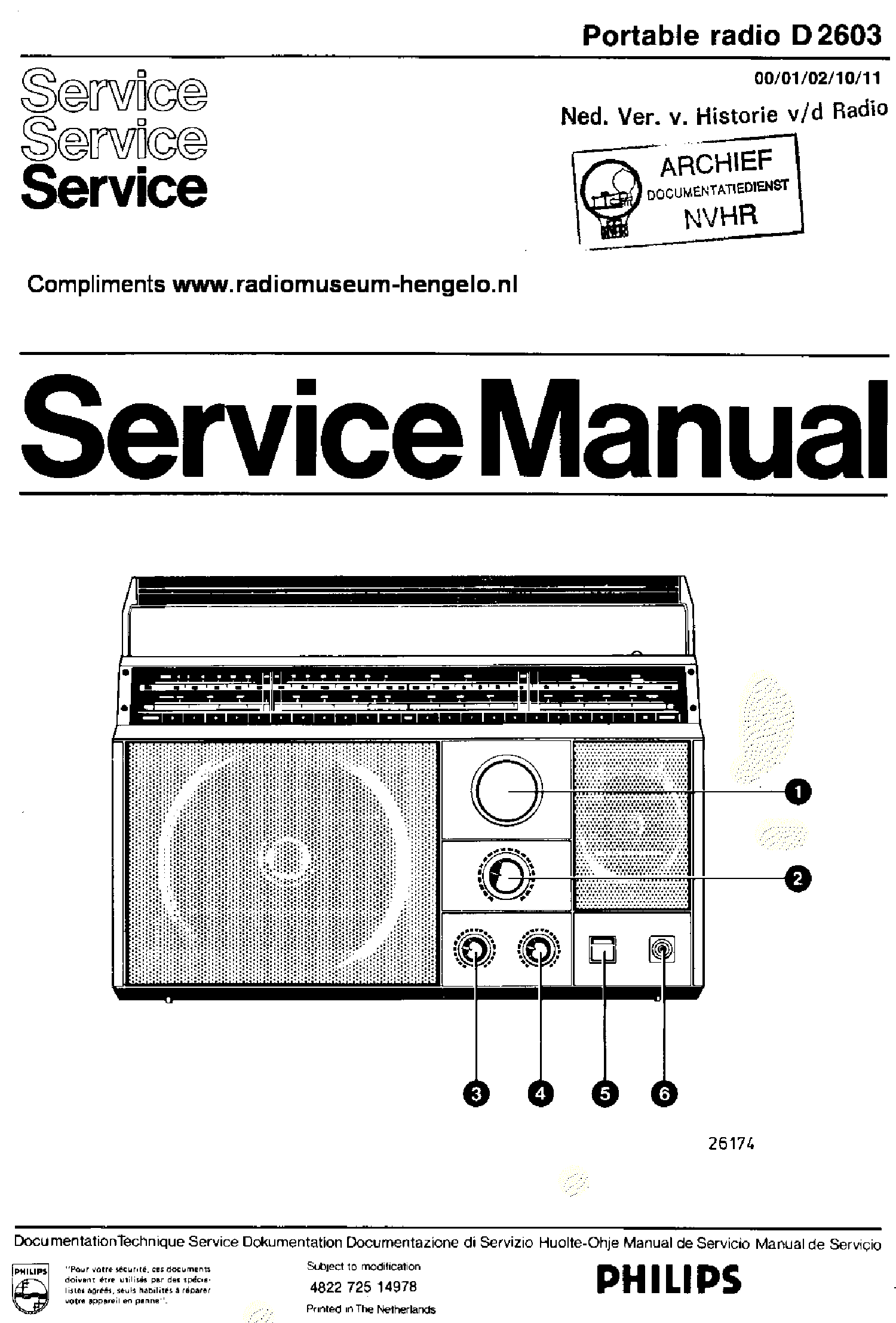 PHILIPS D2603-00-01-02-10-11 AM-FM PORTABLE RADIO 1983 SM service manual
