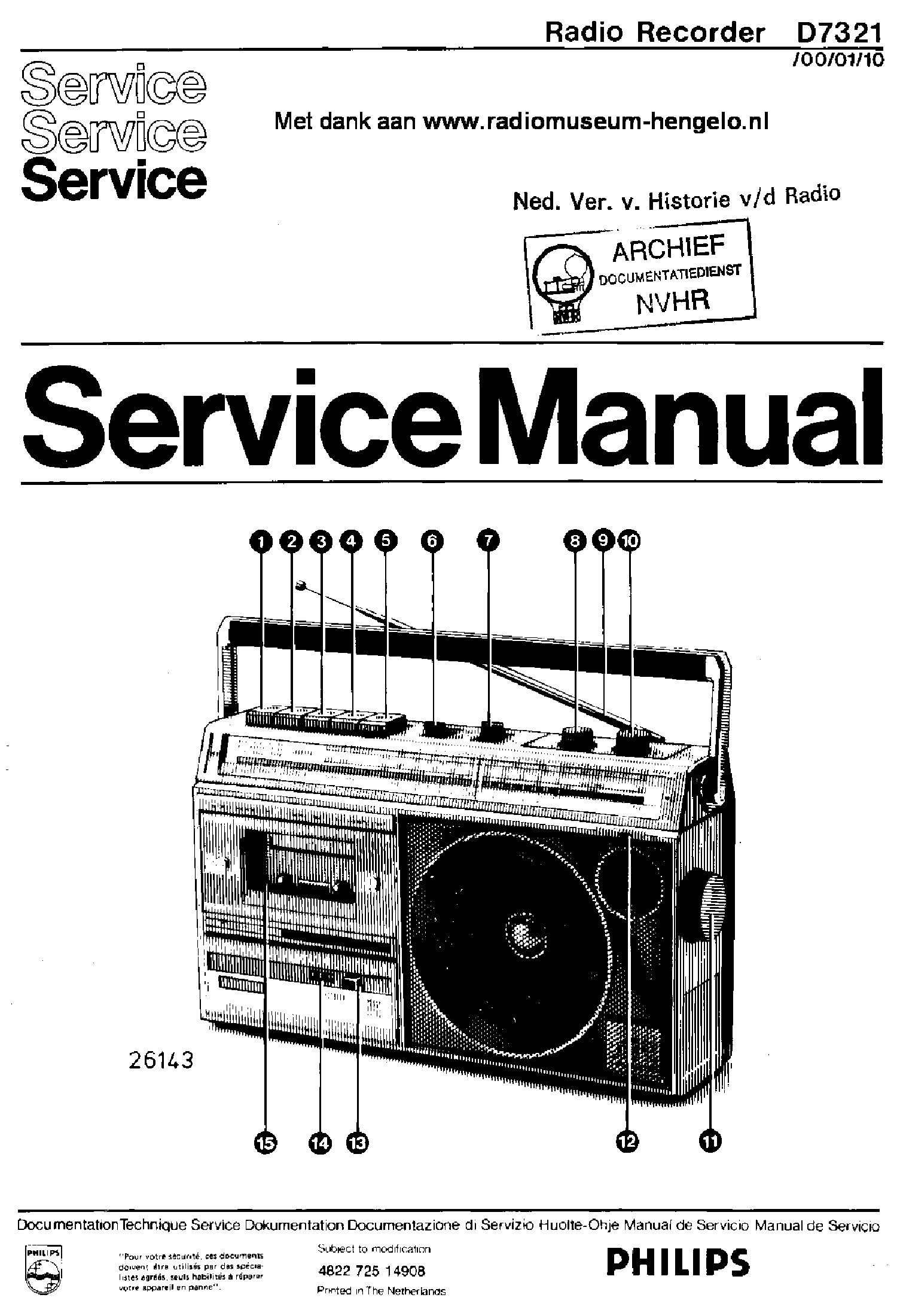 PHILIPS D7321-00-01-10 AM-FM RADIO RECORDER 1983 SM service manual (1st page)