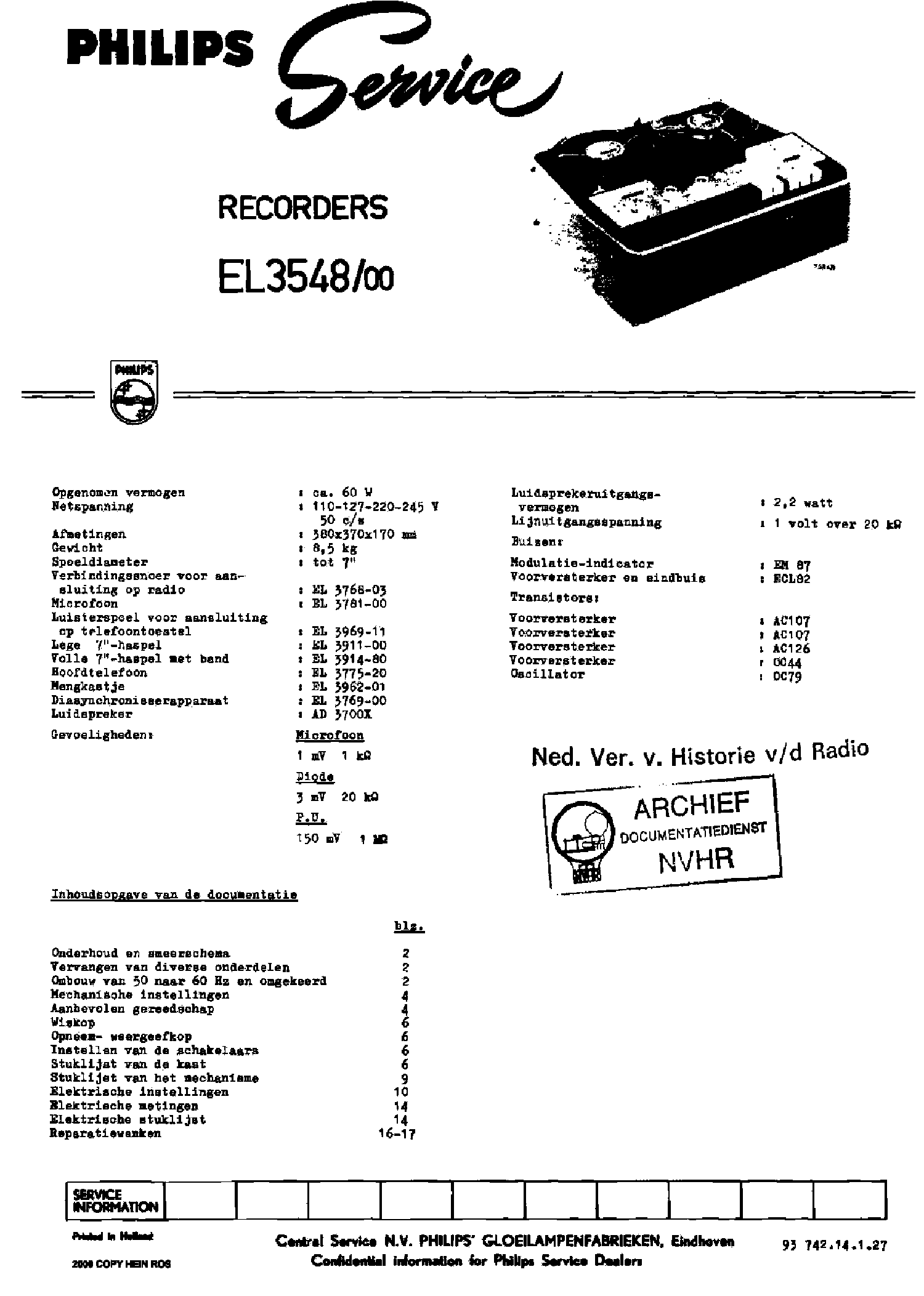 Philips Service Manual für Phono 22 GF 423  Copy 