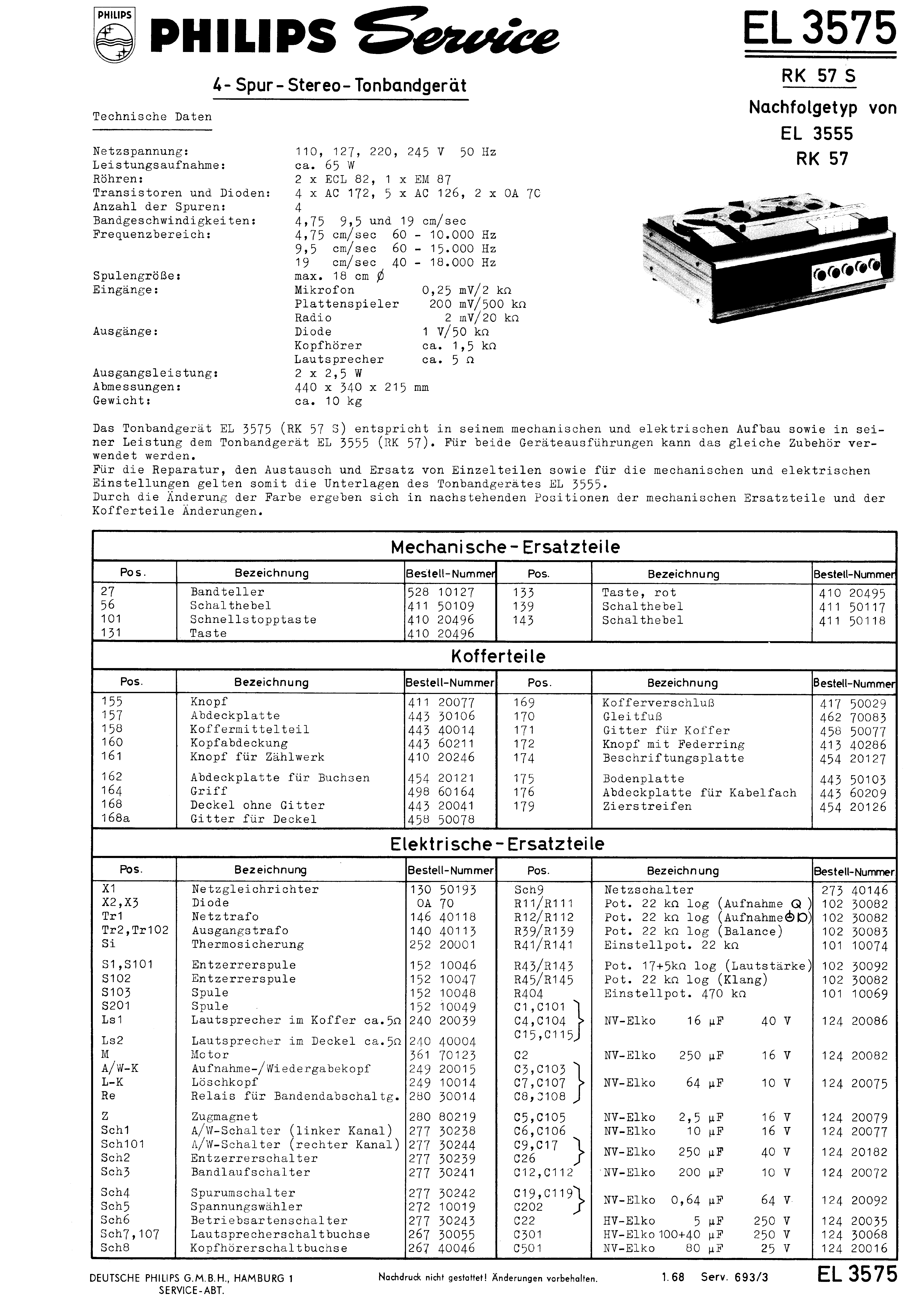 PHILIPS EL 3575 SM service manual (1st page)