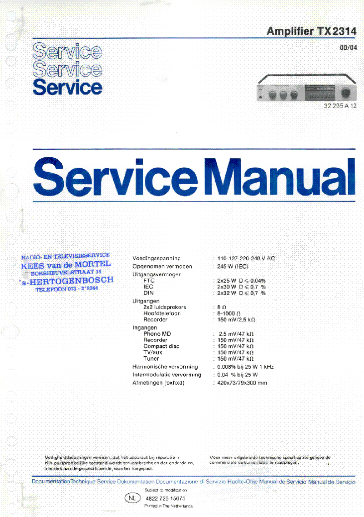 PHILIPS ERRES TX2314 SM service manual (1st page)