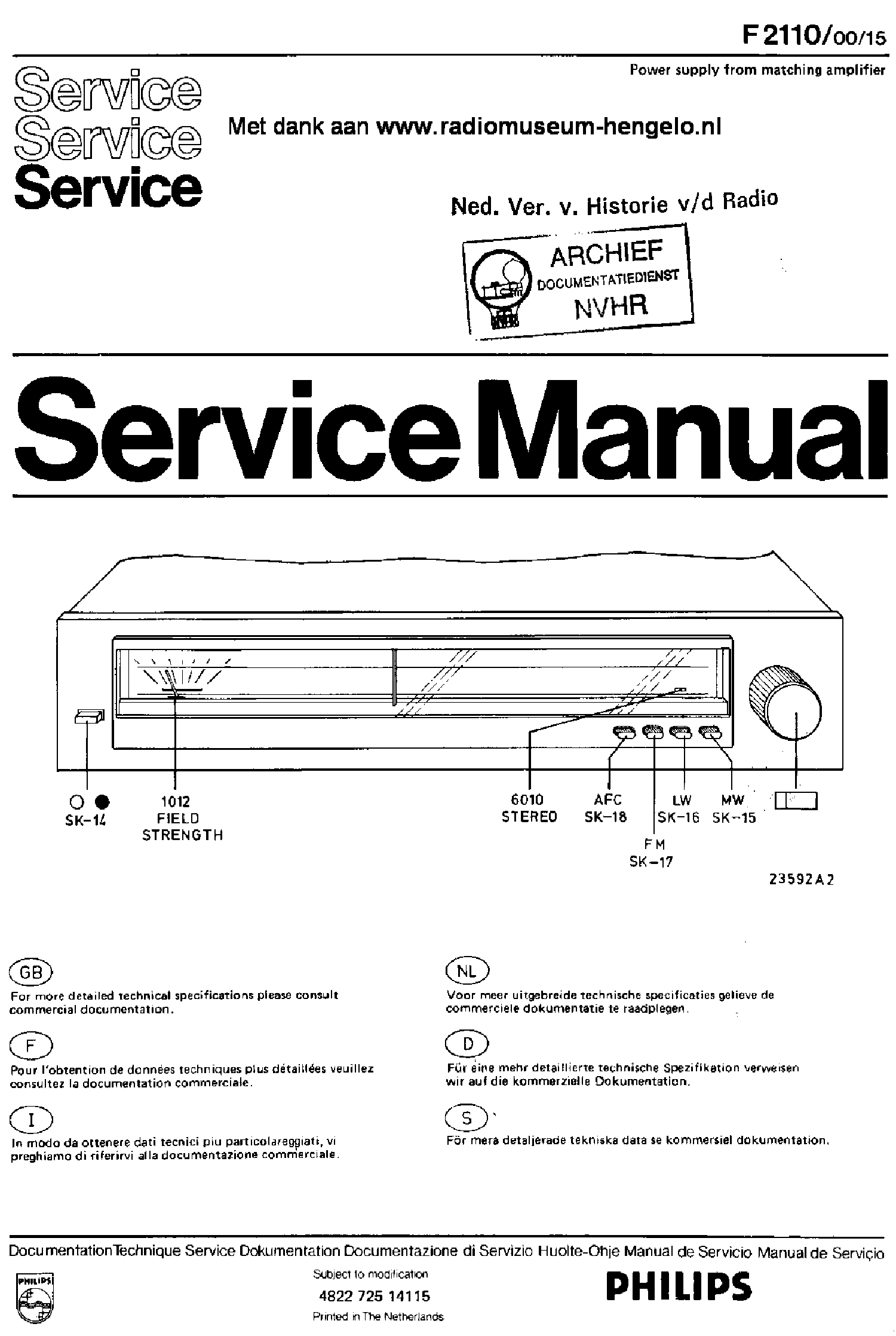 PHILIPS F2110-00-15 AM FM TUNER SM service manual (1st page)