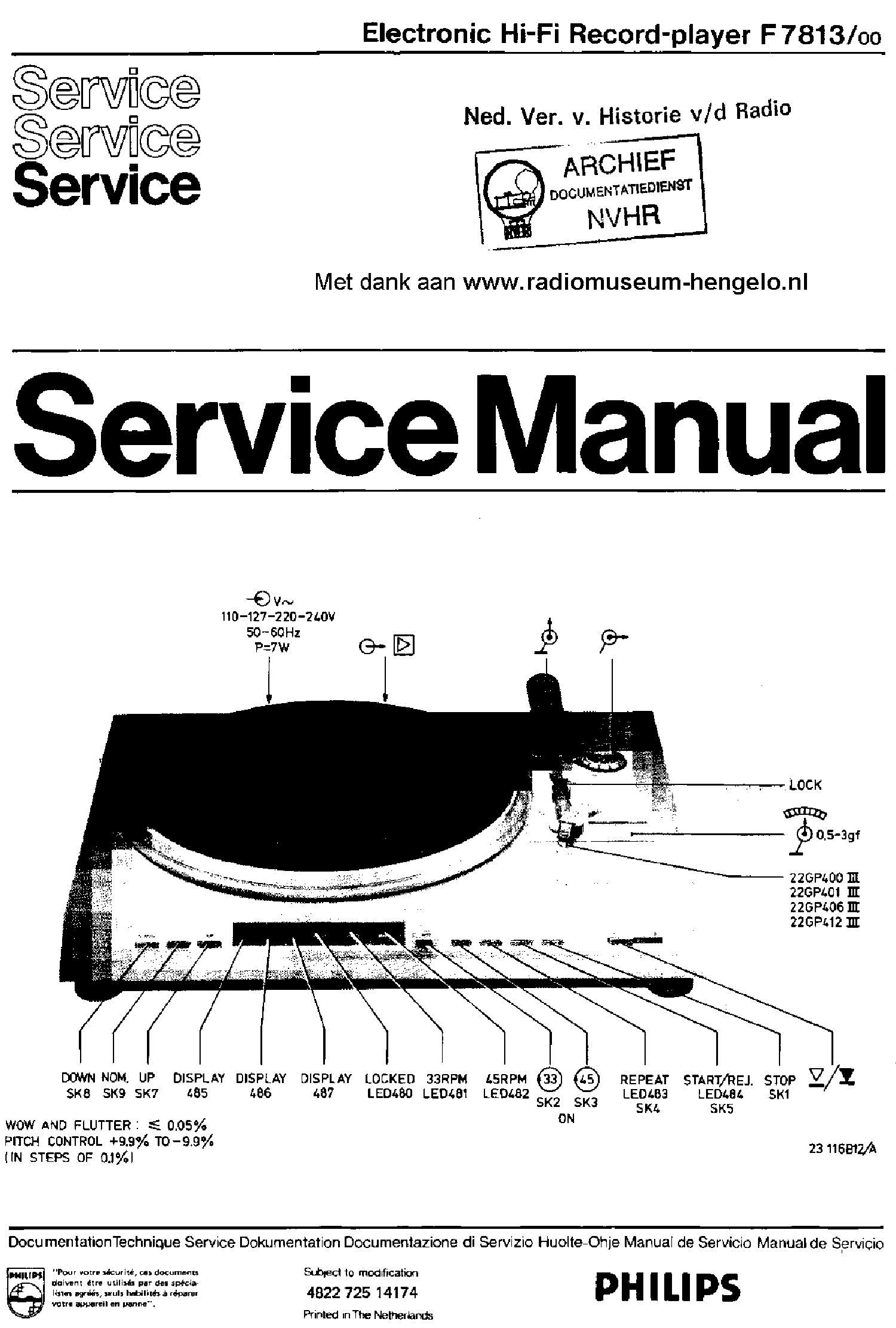 PHILIPS F7813-00 DIRECT-DRIVE HIFI TURNTABLE SM service manual (1st page)