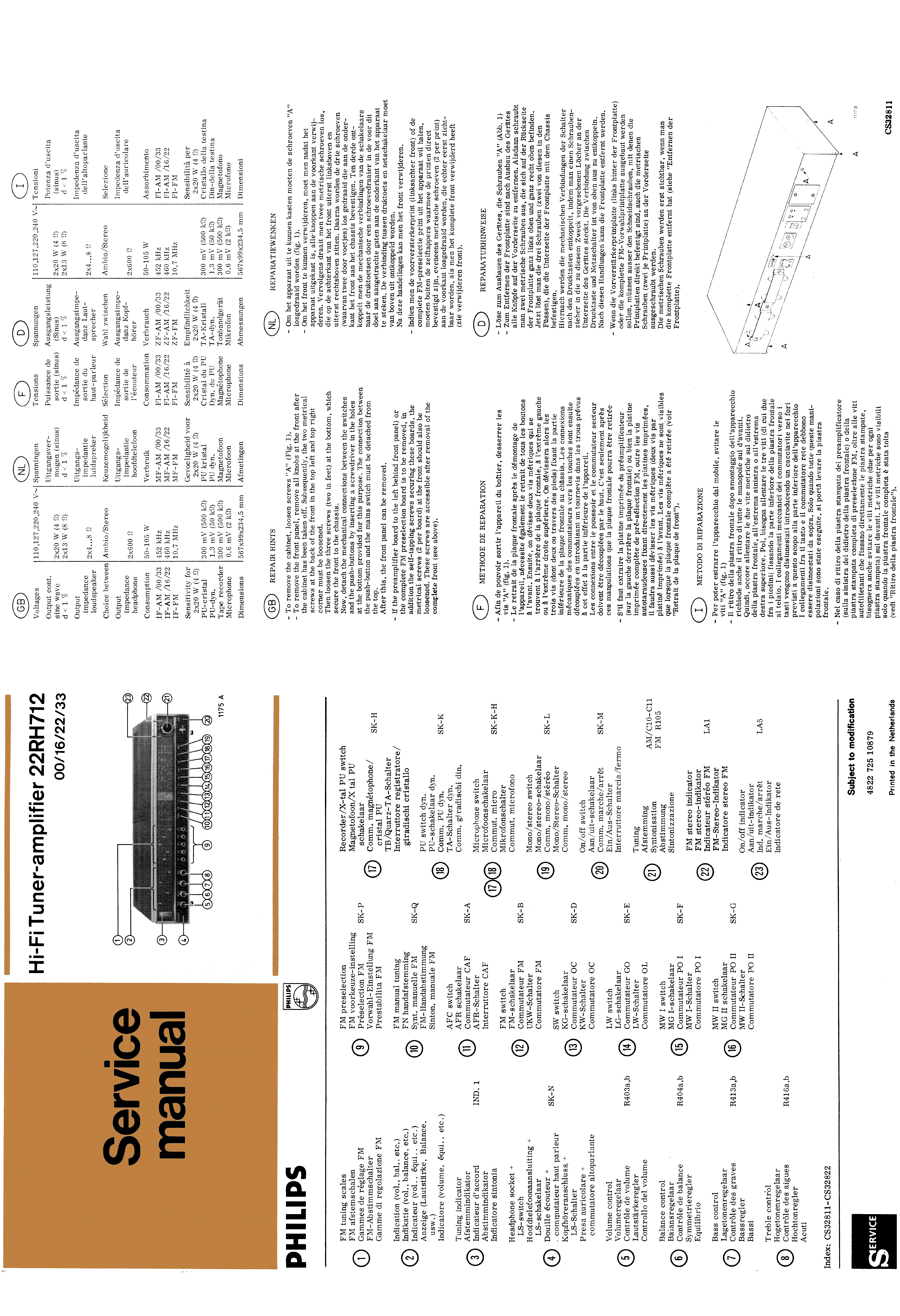 Service Manual-Anleitung für Philips 22 RH 712 
