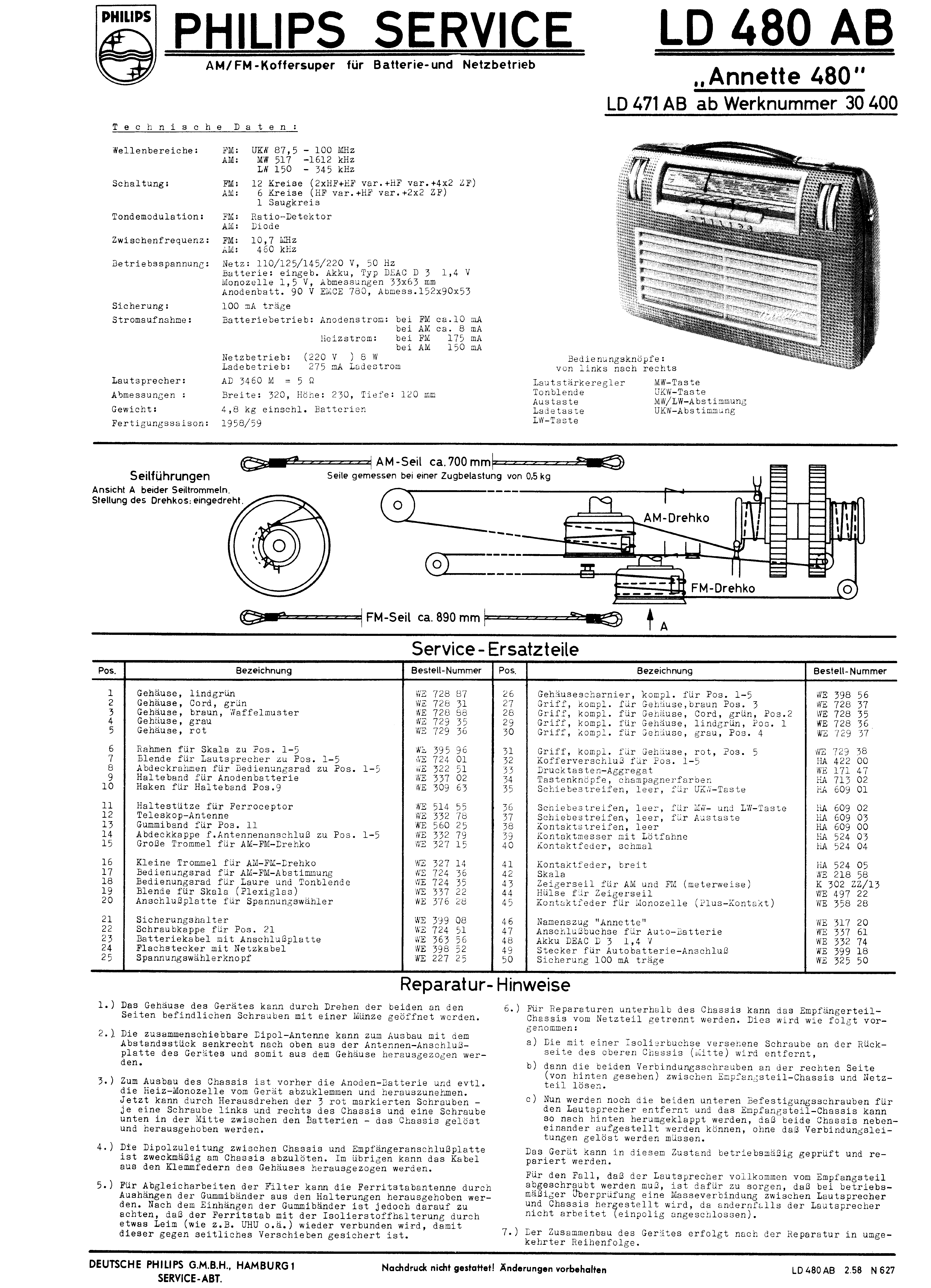 PHILIPS LD 480 AB ANNETTE 480 SM service manual (1st page)