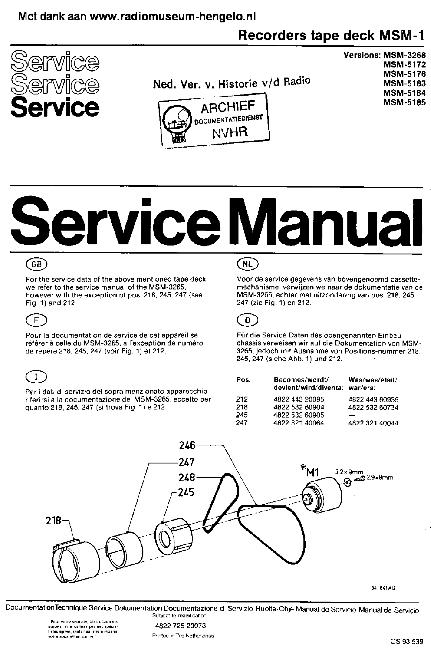 PHILIPS MSM-1 MSM-3265-66-67-68-71 MSM-5170-72-76-83-84-85 TAPE DECK SM service manual (1st page)