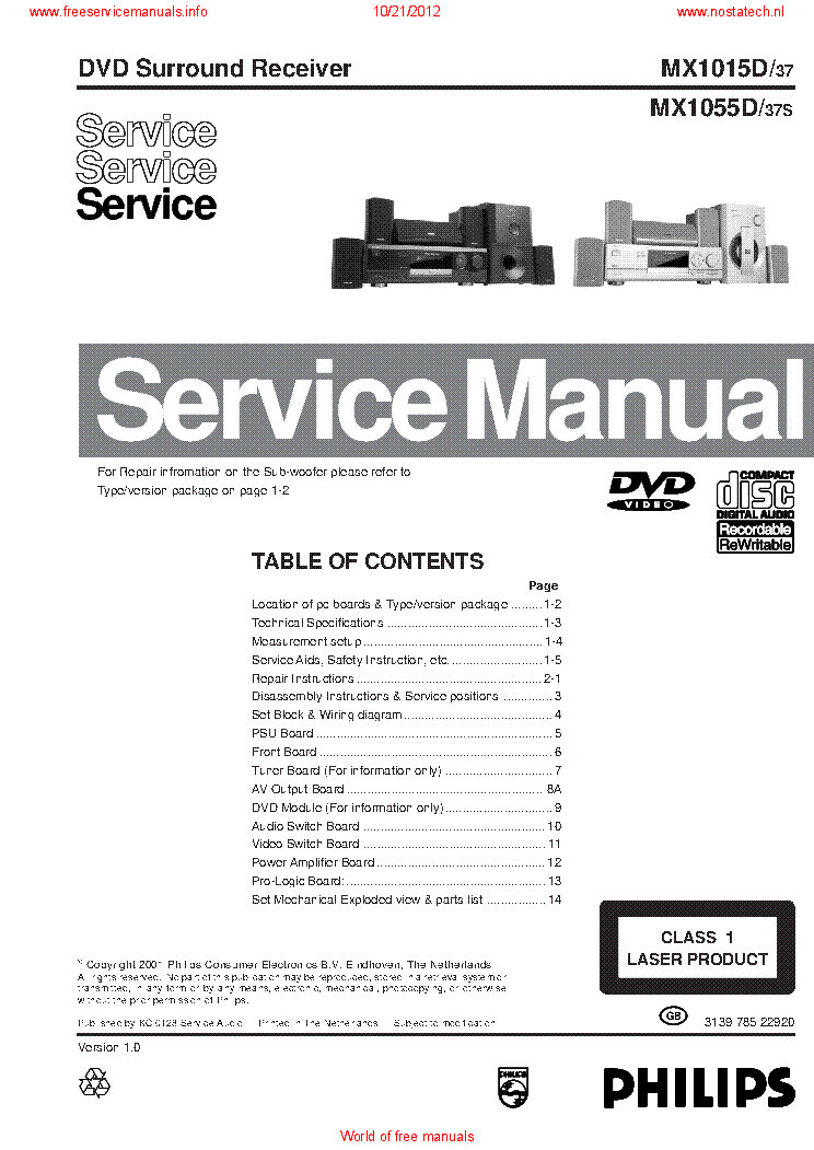 PHILIPS MX1015D-37 MX1055D-37S VER.1.0 service manual (1st page)