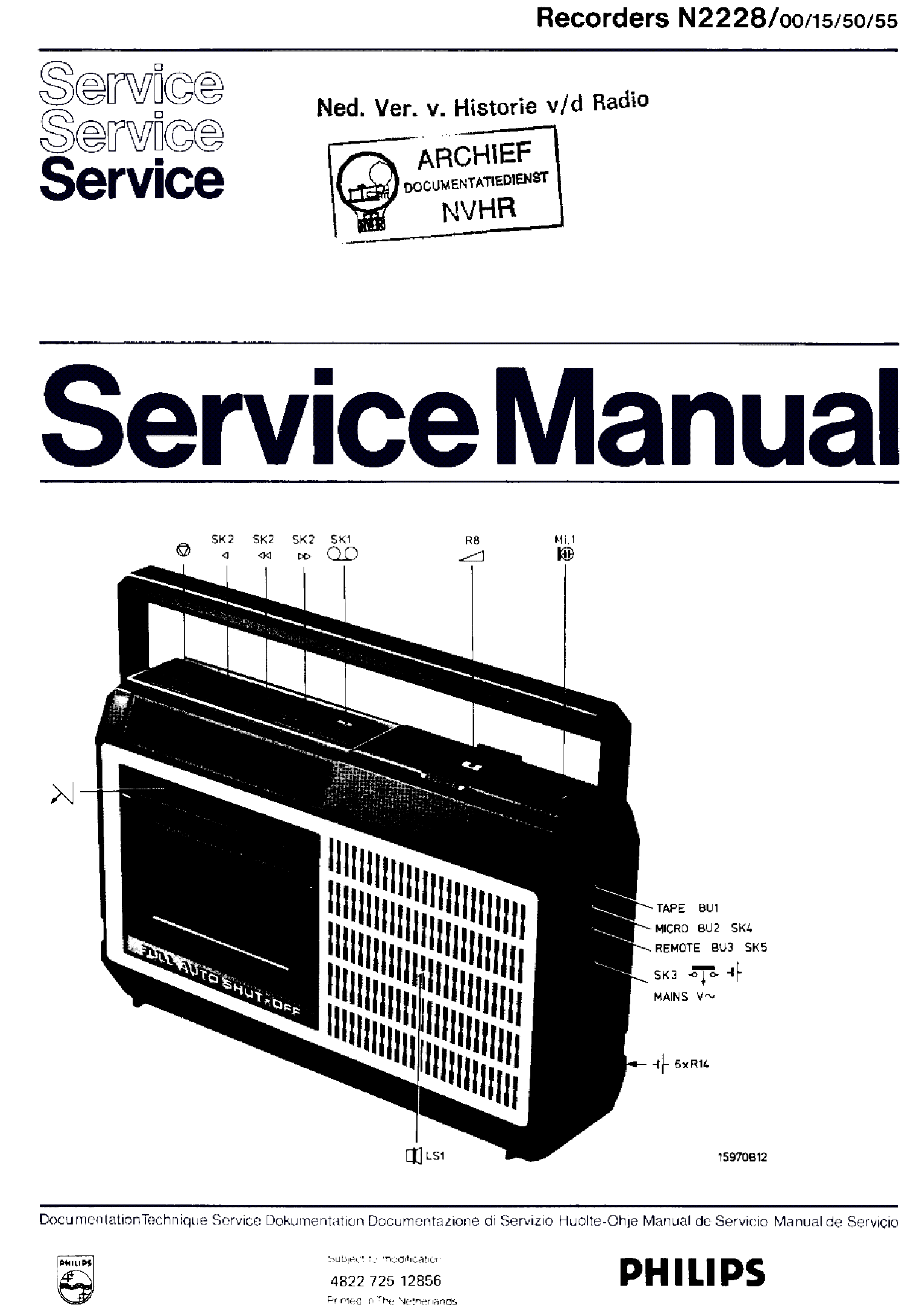PHILIPS N2228-00-15-50-55 CASSETTE RECORDER SM service manual (1st page)