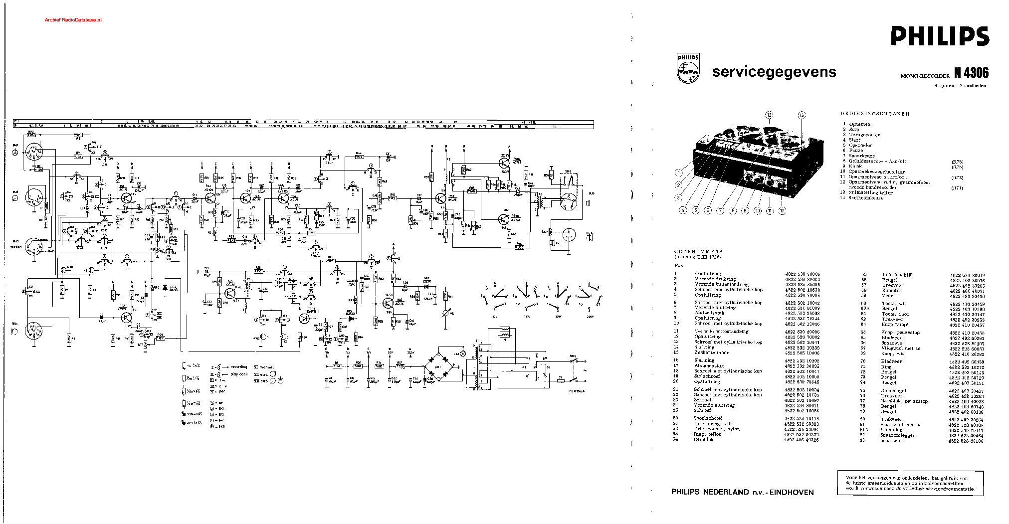 PHILIPS N4306 MONO-RECORDER MAGNETOFON SM service manual (1st page)