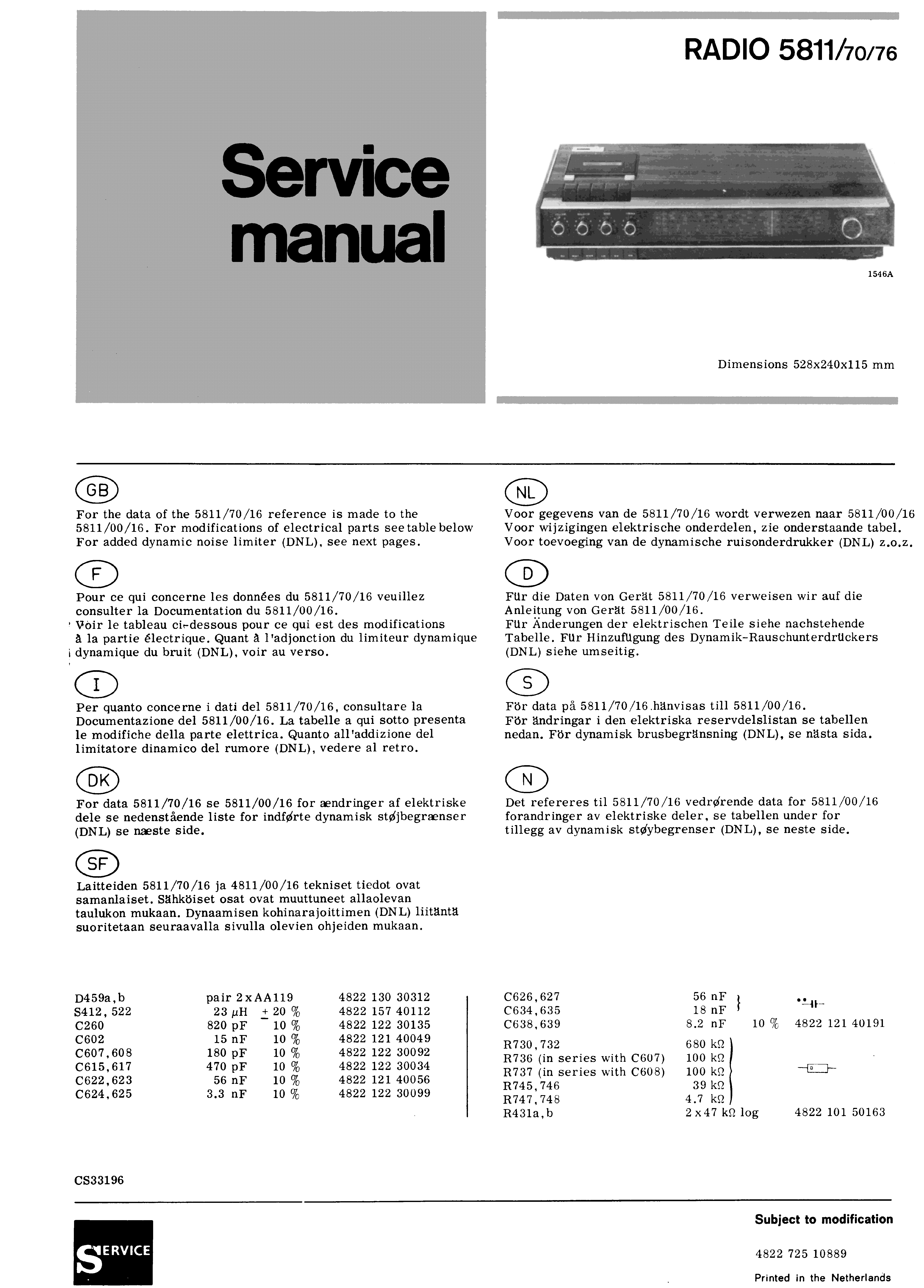 PHILIPS RADIO 5811 SM service manual (1st page)