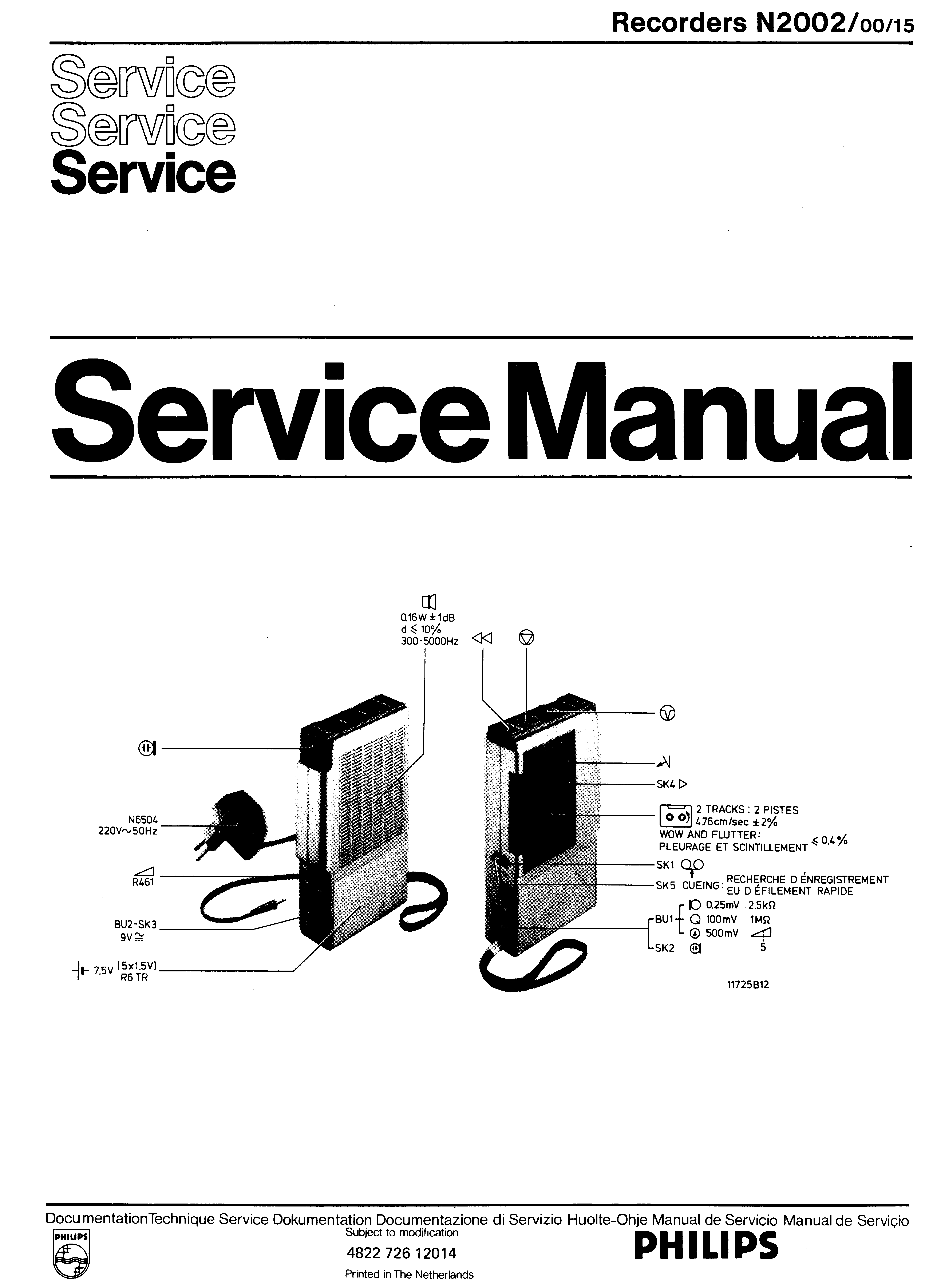 PHILIPS RECORDERS N2002 SM service manual