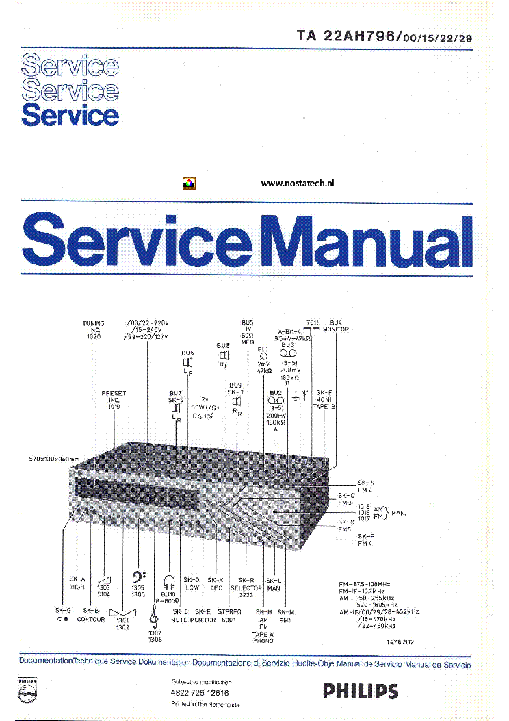 PHILIPS TA-22AH796 00 15 22 29 HIFI STEREO RADIO 1980 SM service manual (1st page)