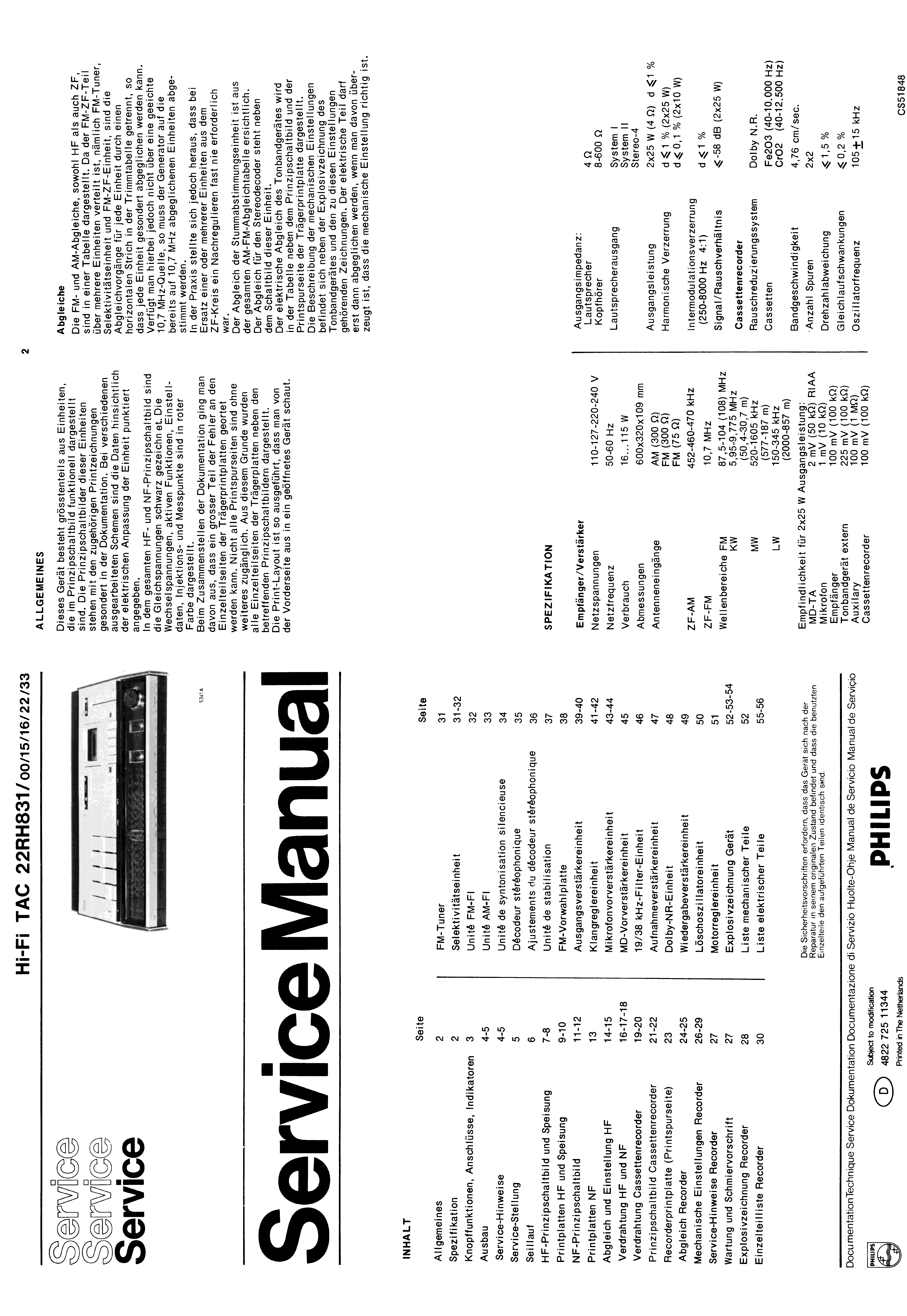 PHILIPS TAC 22RH831 SM service manual (1st page)