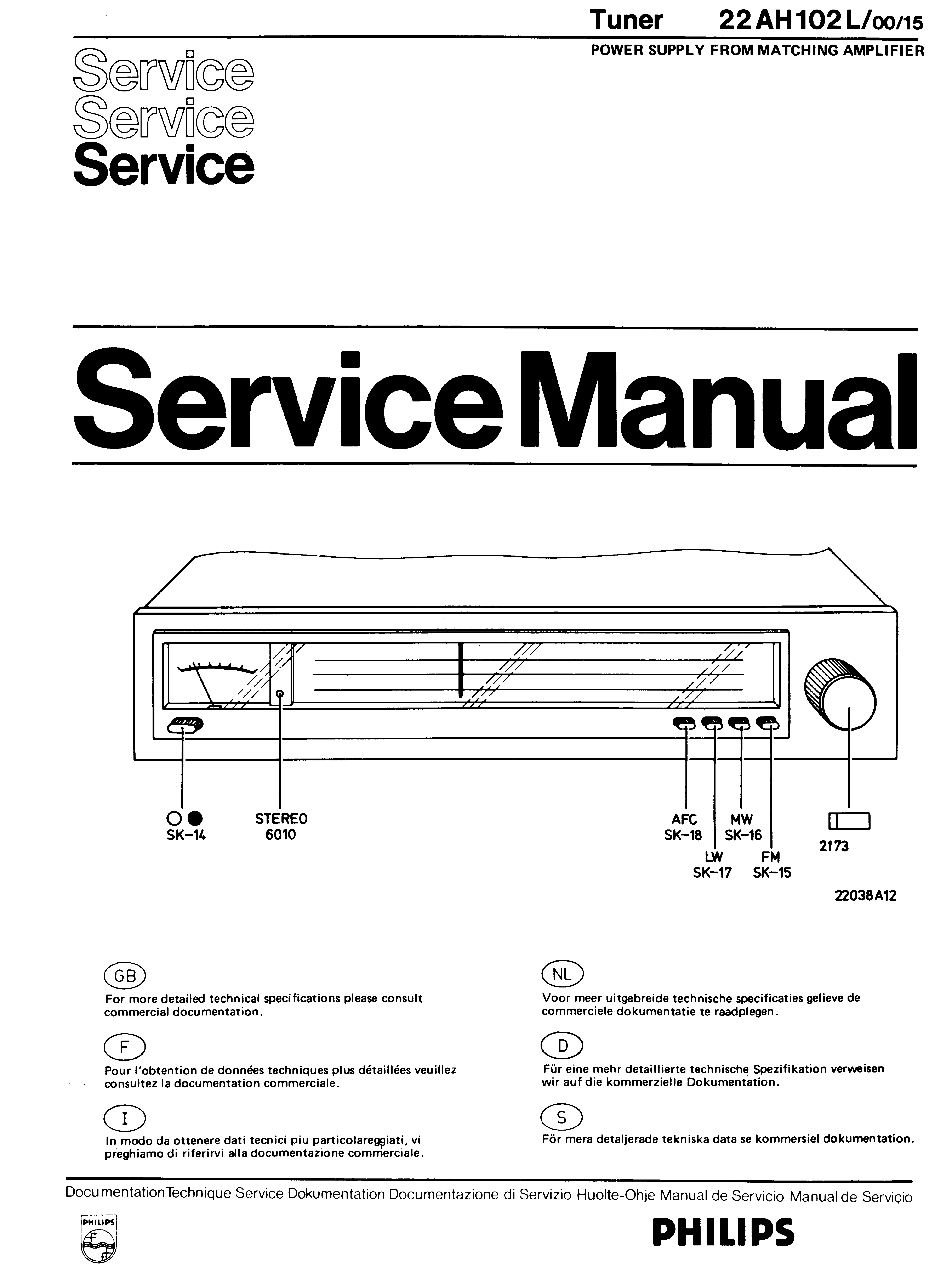 PHILIPS TUNER 22AH102L SM service manual (1st page)