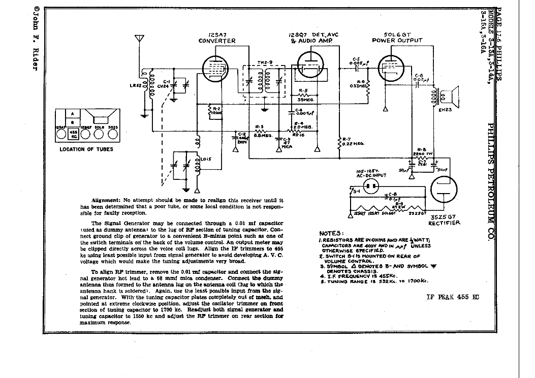 PHILLIPS 3-13A 3-14A 3-15A 3-16A AM RADIO RECEIVER SCH service manual (1st page)