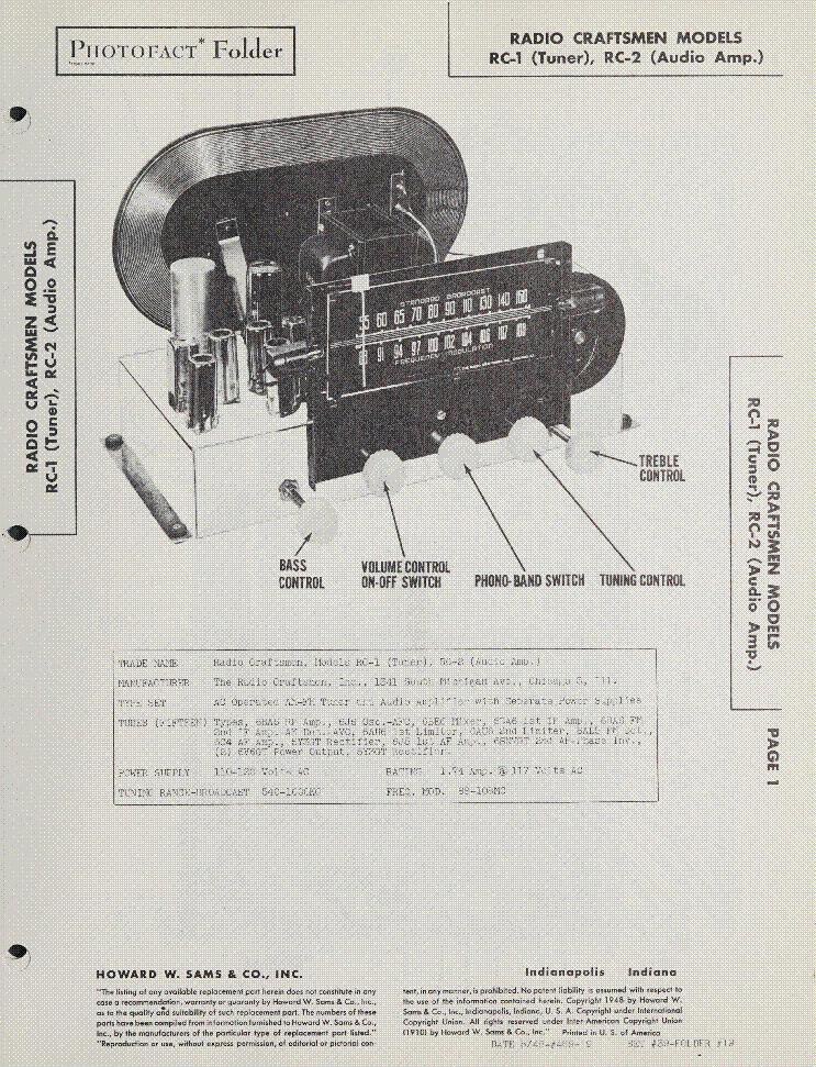 RADIO CRAFTSMEN MODELS RC-1 TUNER RC-2 AUDIO AMP SM service manual (1st page)