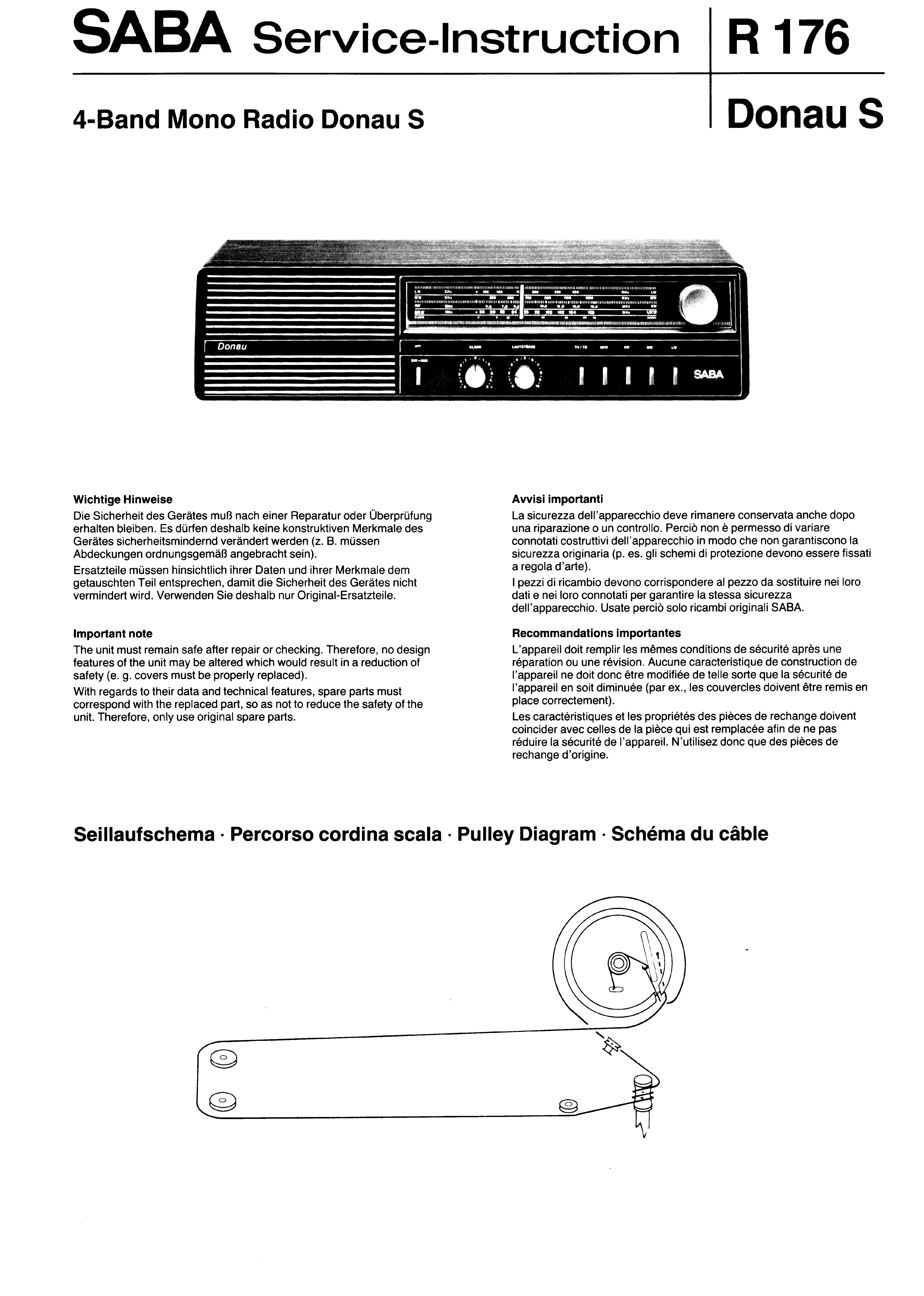 SABA 4-BAND MONO RADIO DONAU S SM service manual