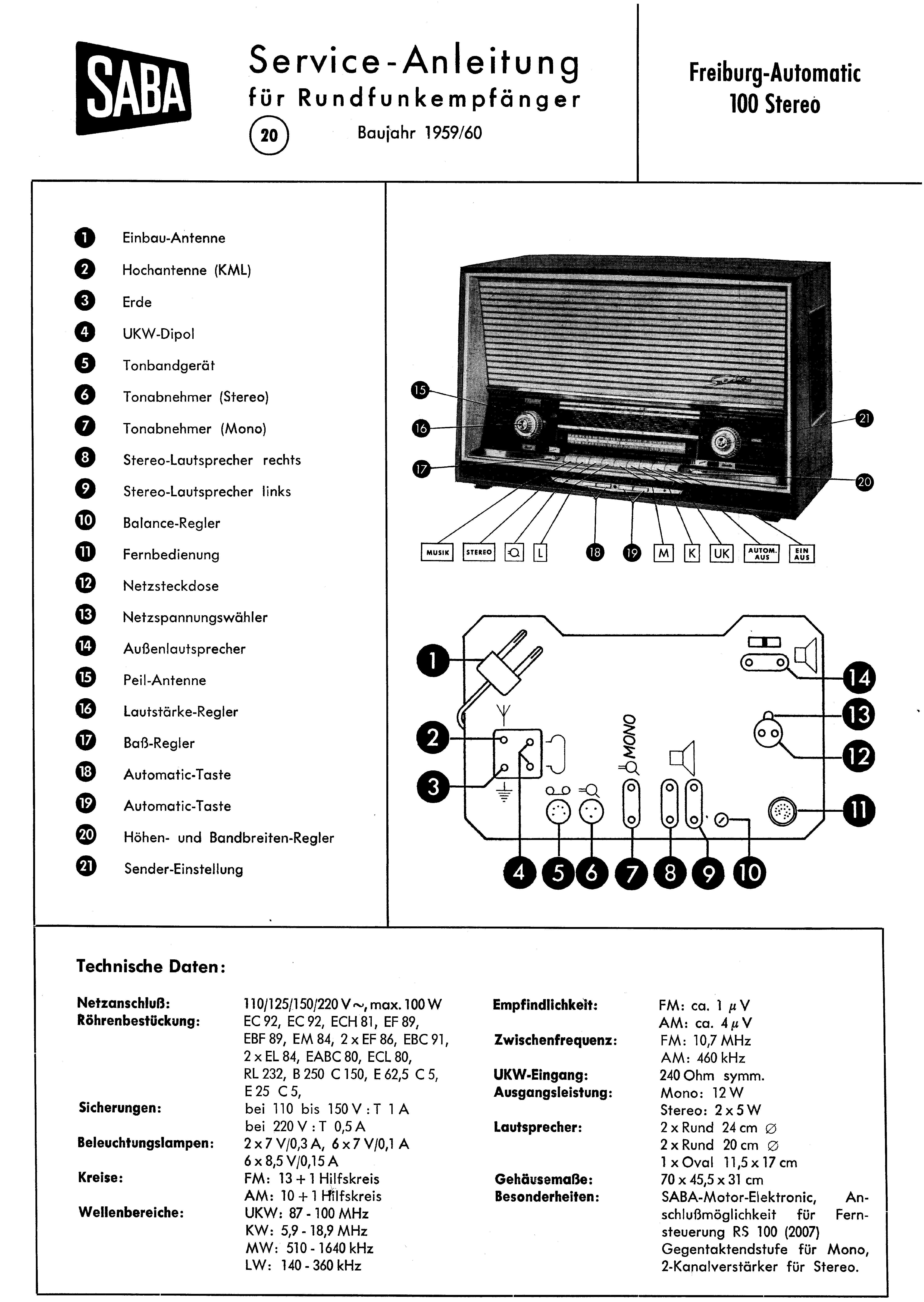 Saba Original Service Manual für VS 100 stereo K 