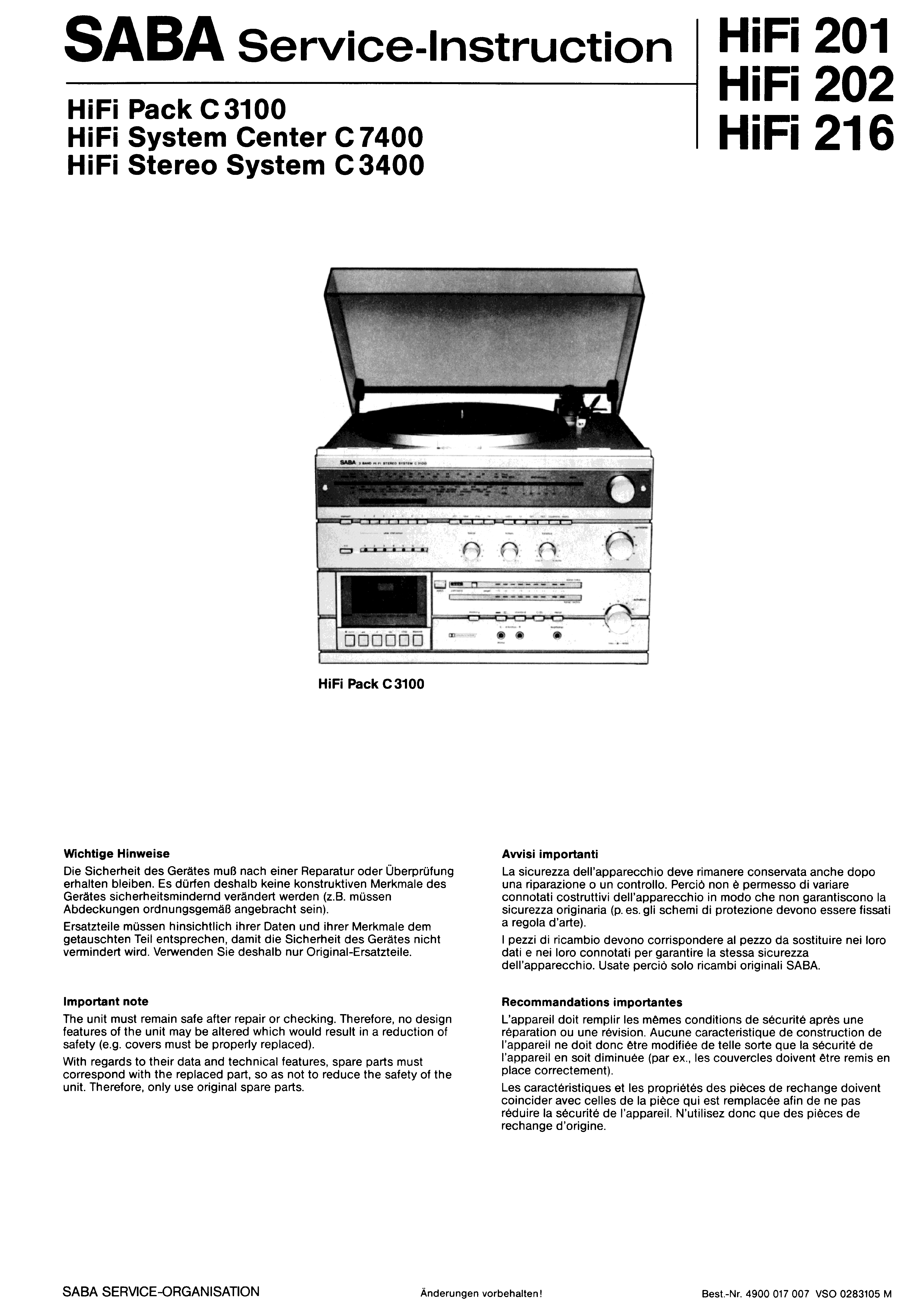 SABA HIFI PACK C 3100 SM service manual (1st page)