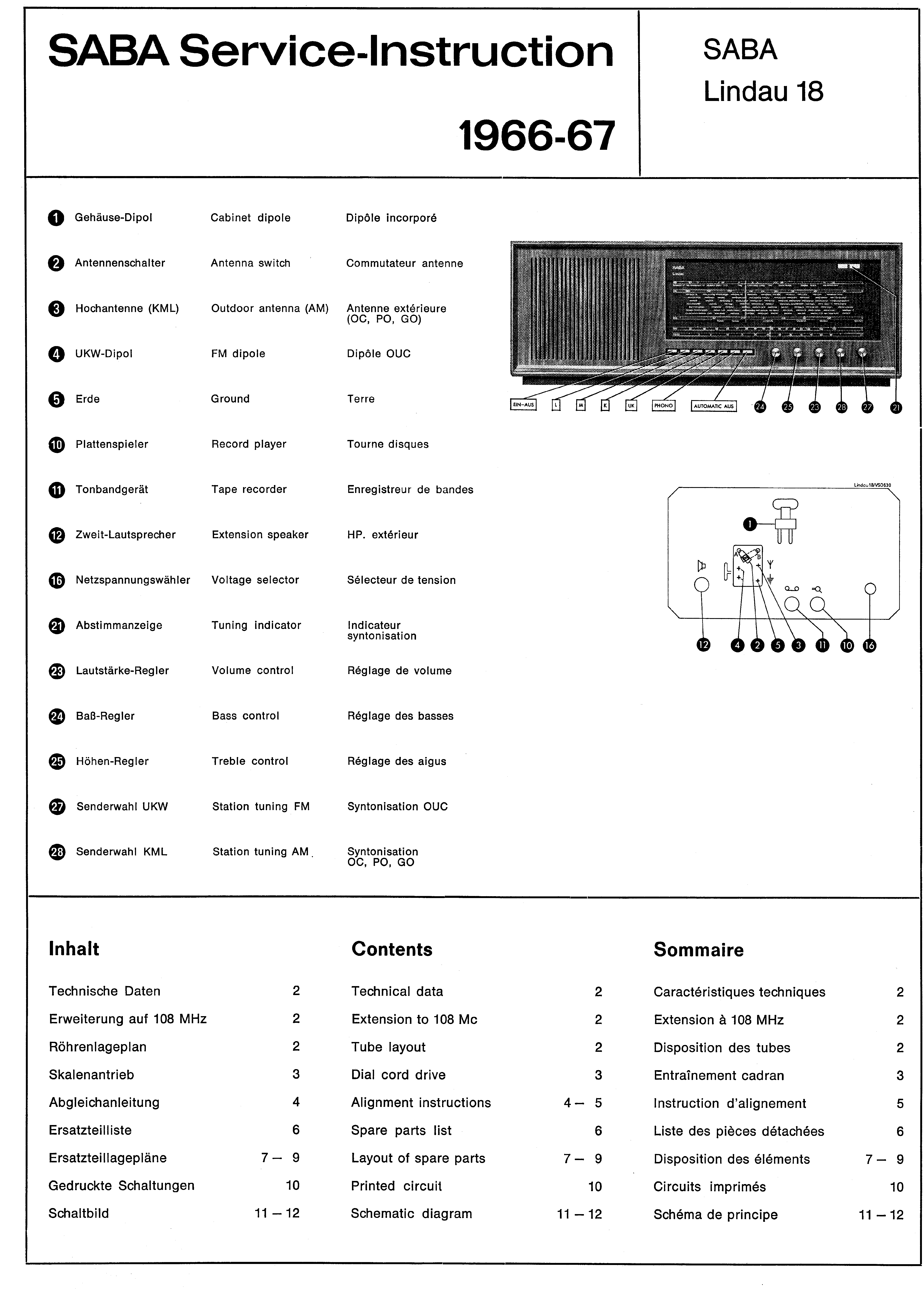 SABA LINDAU 18 SM service manual (1st page)