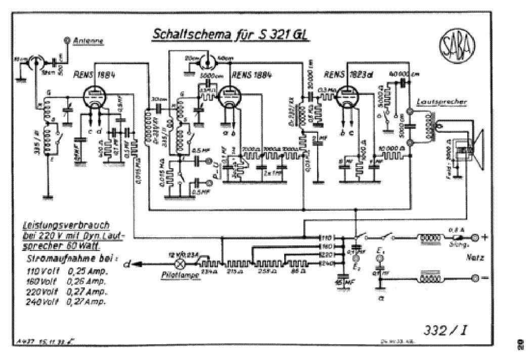 SABA S 321GL SCHEMATIC service manual (1st page)