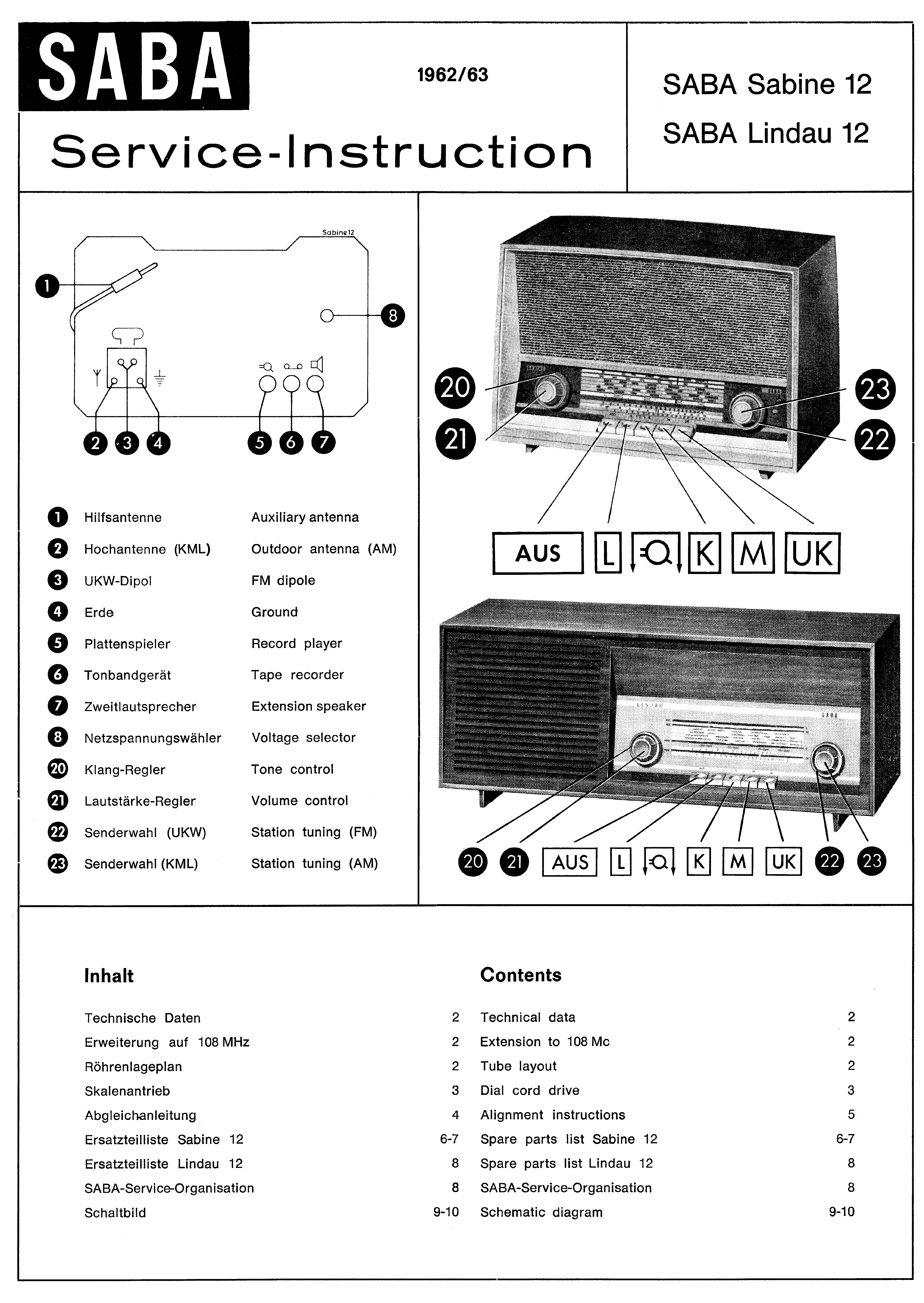 Service Manual-Anleitung für Saba Stereo-Rundfunk-Einsatz 14 