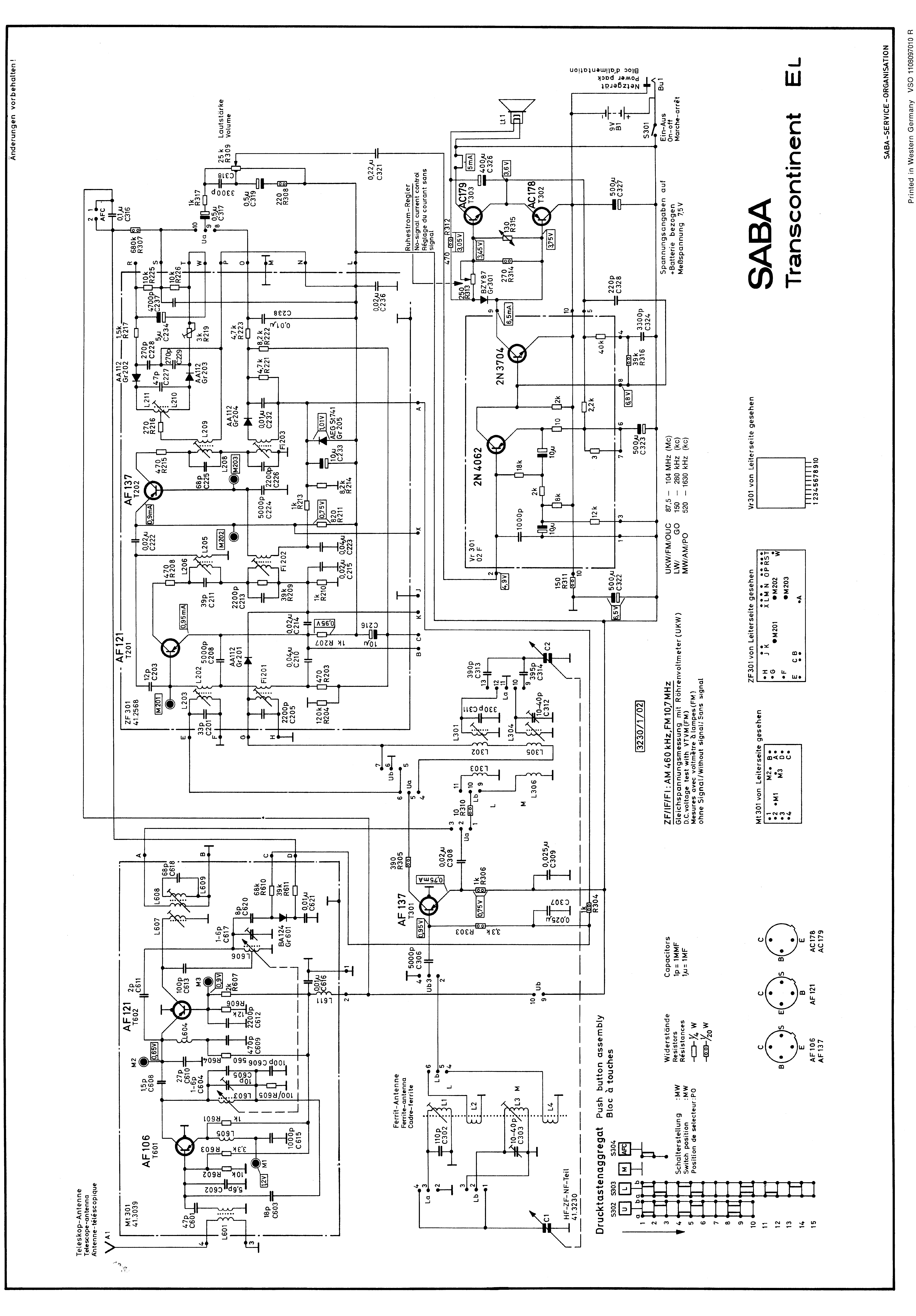 SABA TRANSCONTINENT EL SCH PRINTS service manual