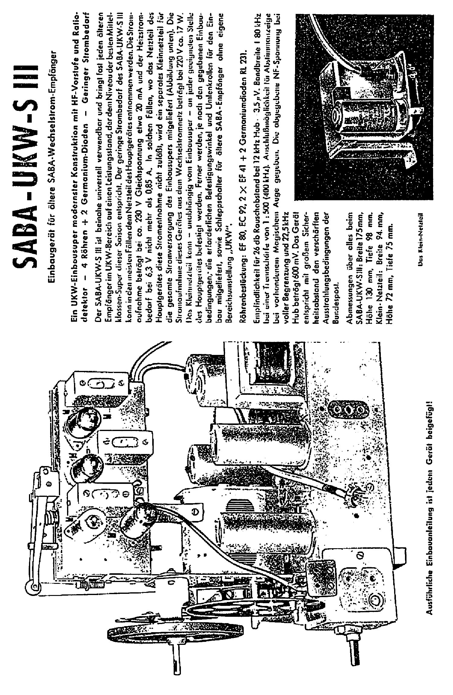 SABA UKW-S-III FM-CONVERTER RADIO 1953 SM service manual (1st page)