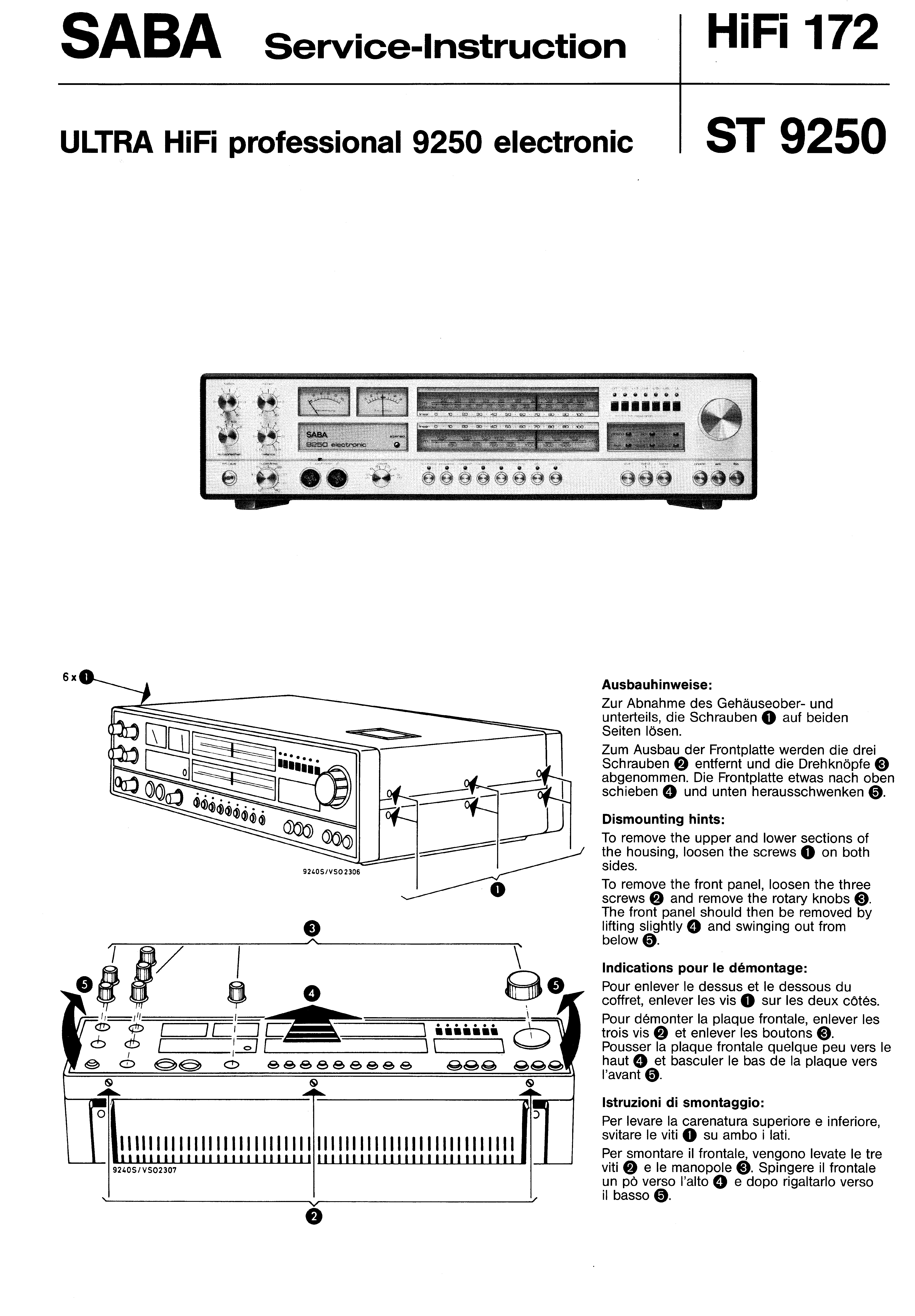 SABA ULTRA HIFI PROFESSIONAL 9250 ELECTRONIC SM service manual