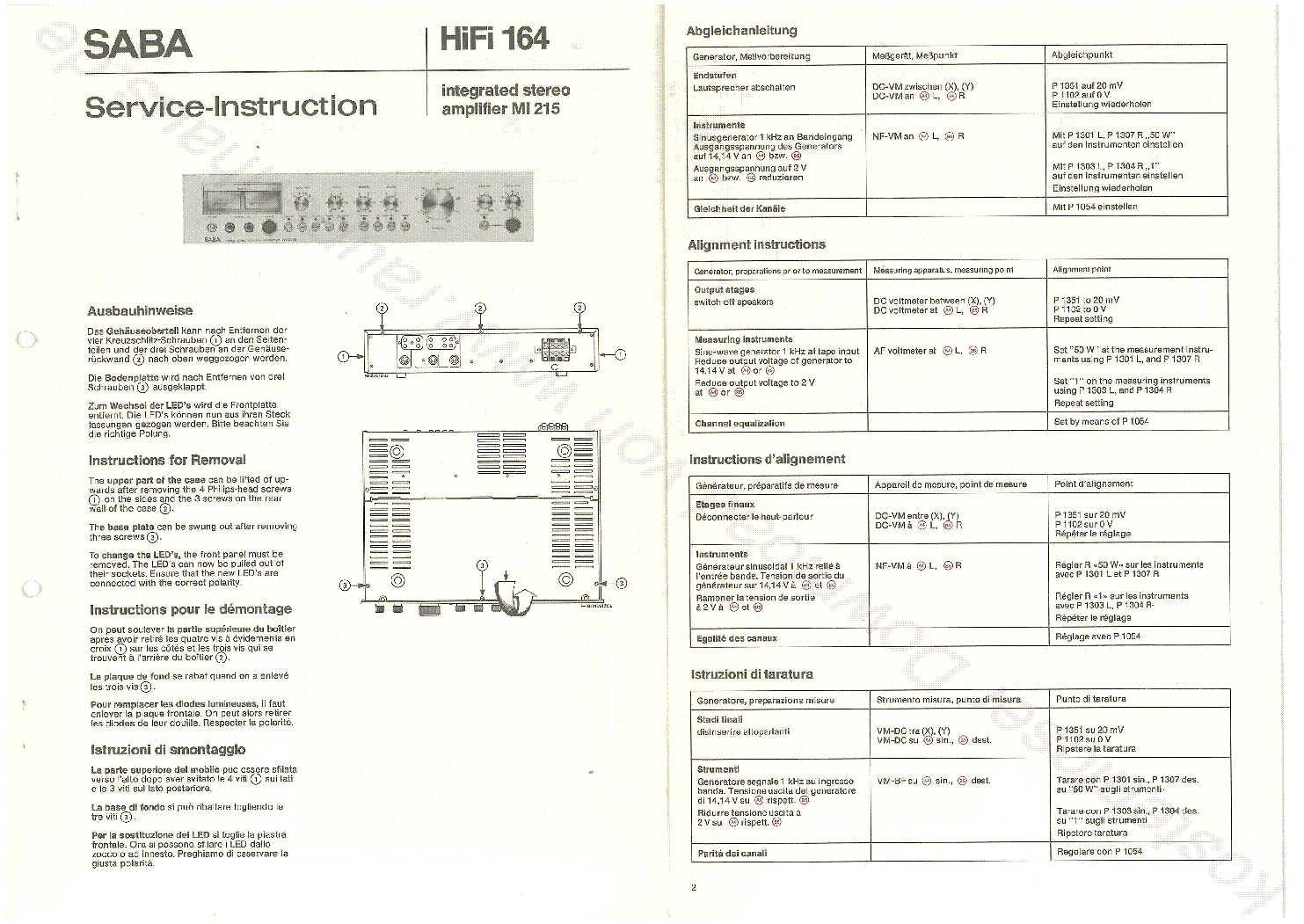 SABA VERSTAERKER MI 215 HIFI-168 Service Manual download, schematics,  eeprom, repair info for electronics experts