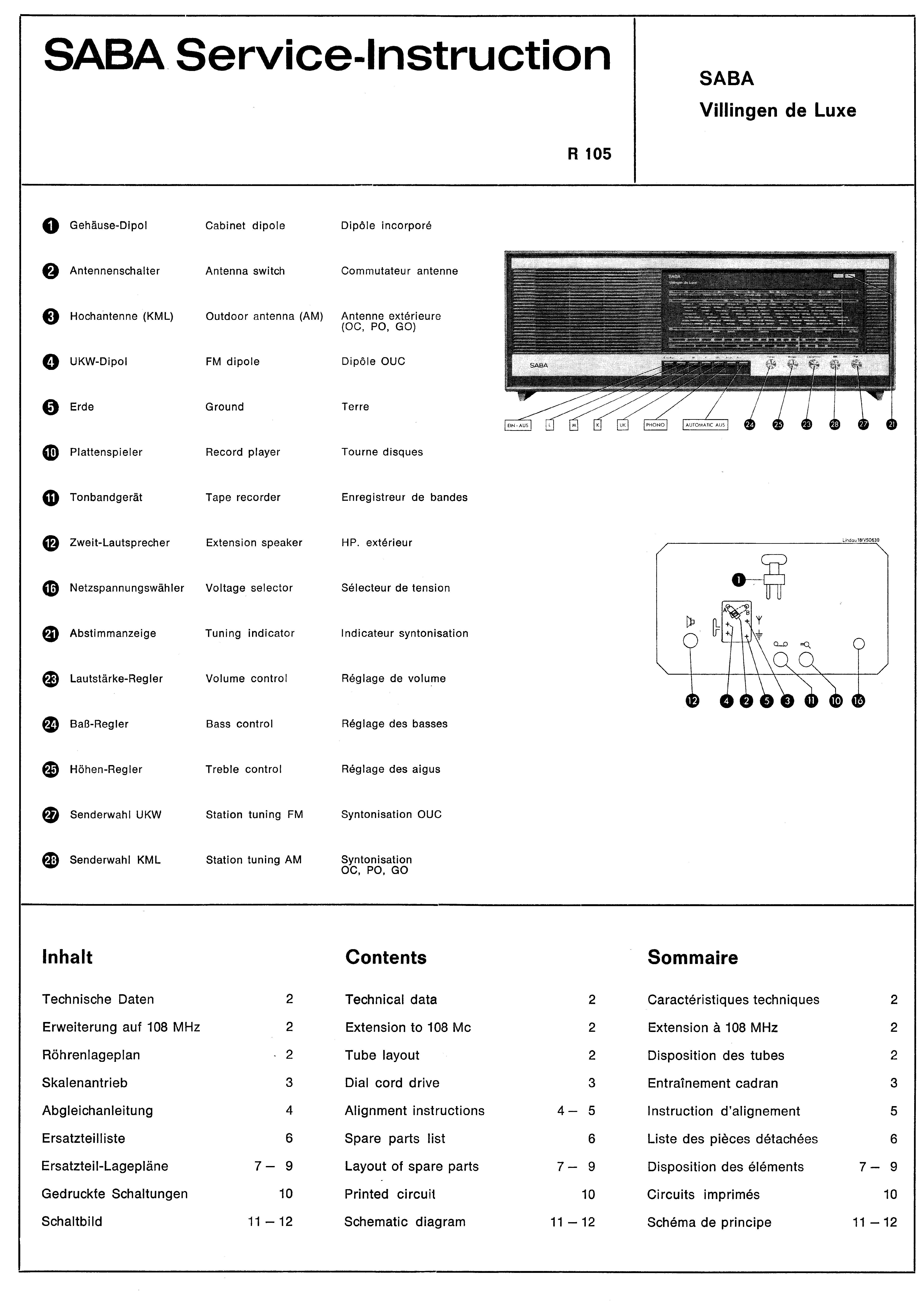 SABA VILLINGEN DE LUXE SM service manual
