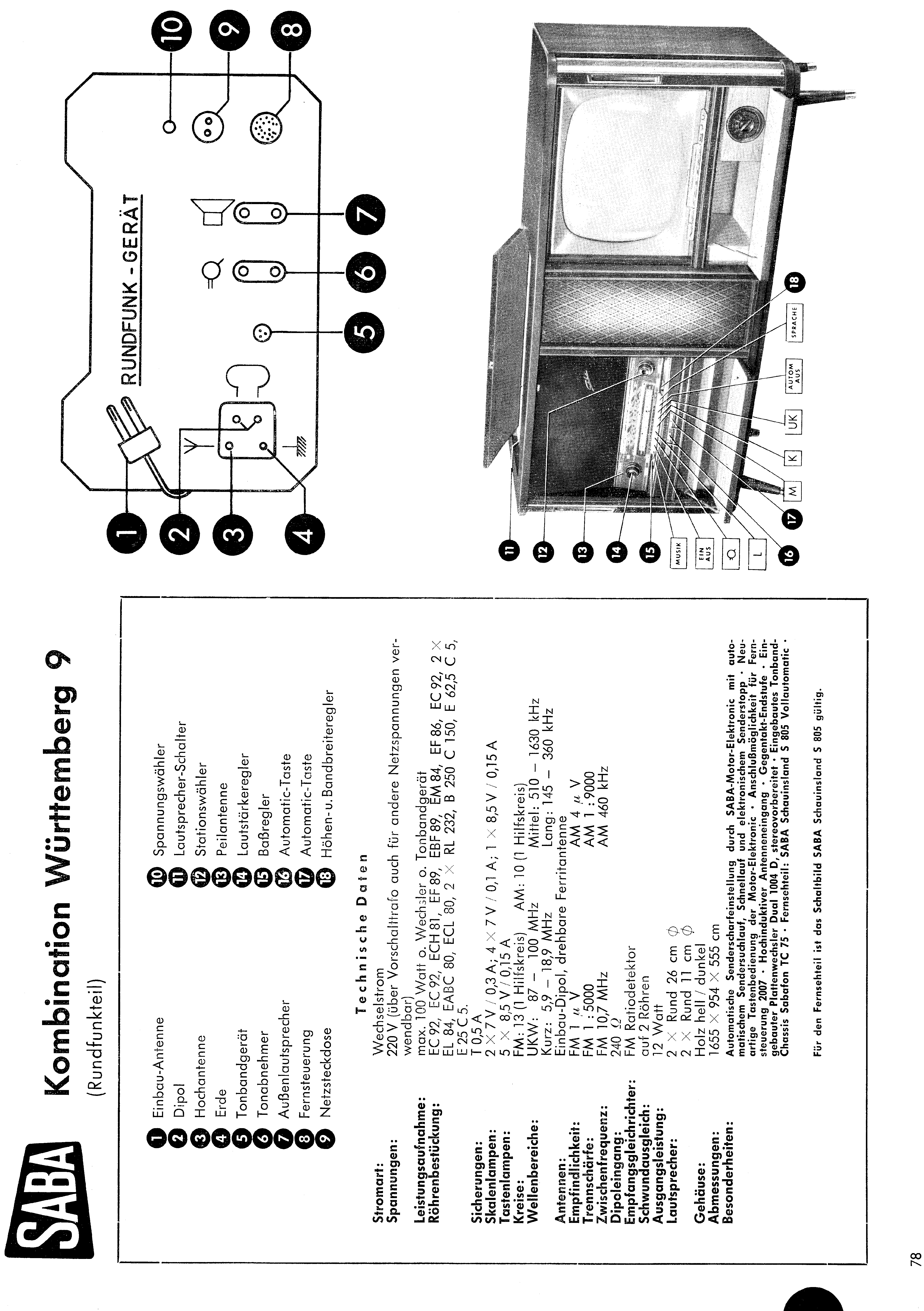 SABA WUERTTEMBERG 9 SM service manual (1st page)