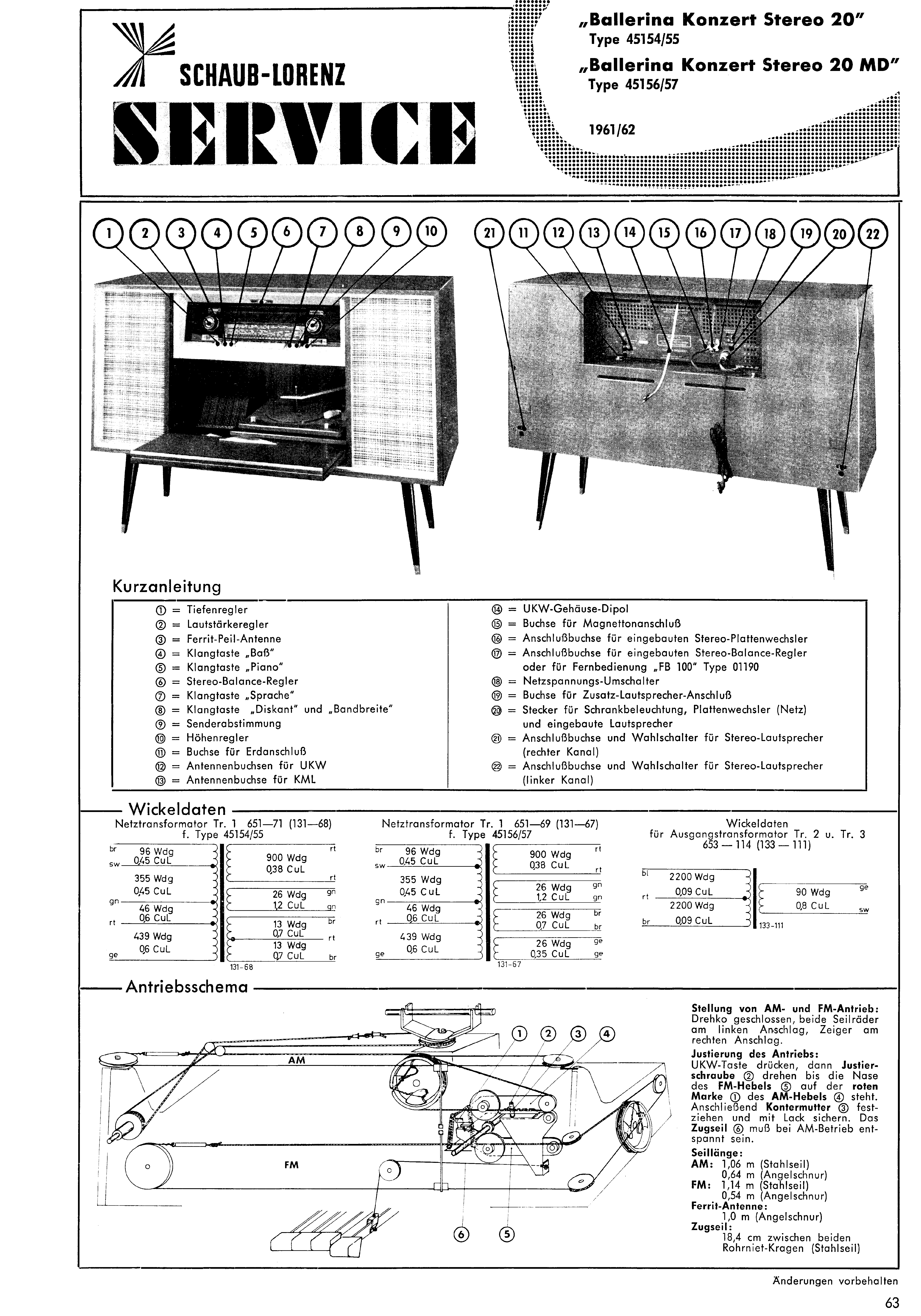 SCHAUB-LORENZ BALLERINA KONZERT STEREO 20 SM service manual
