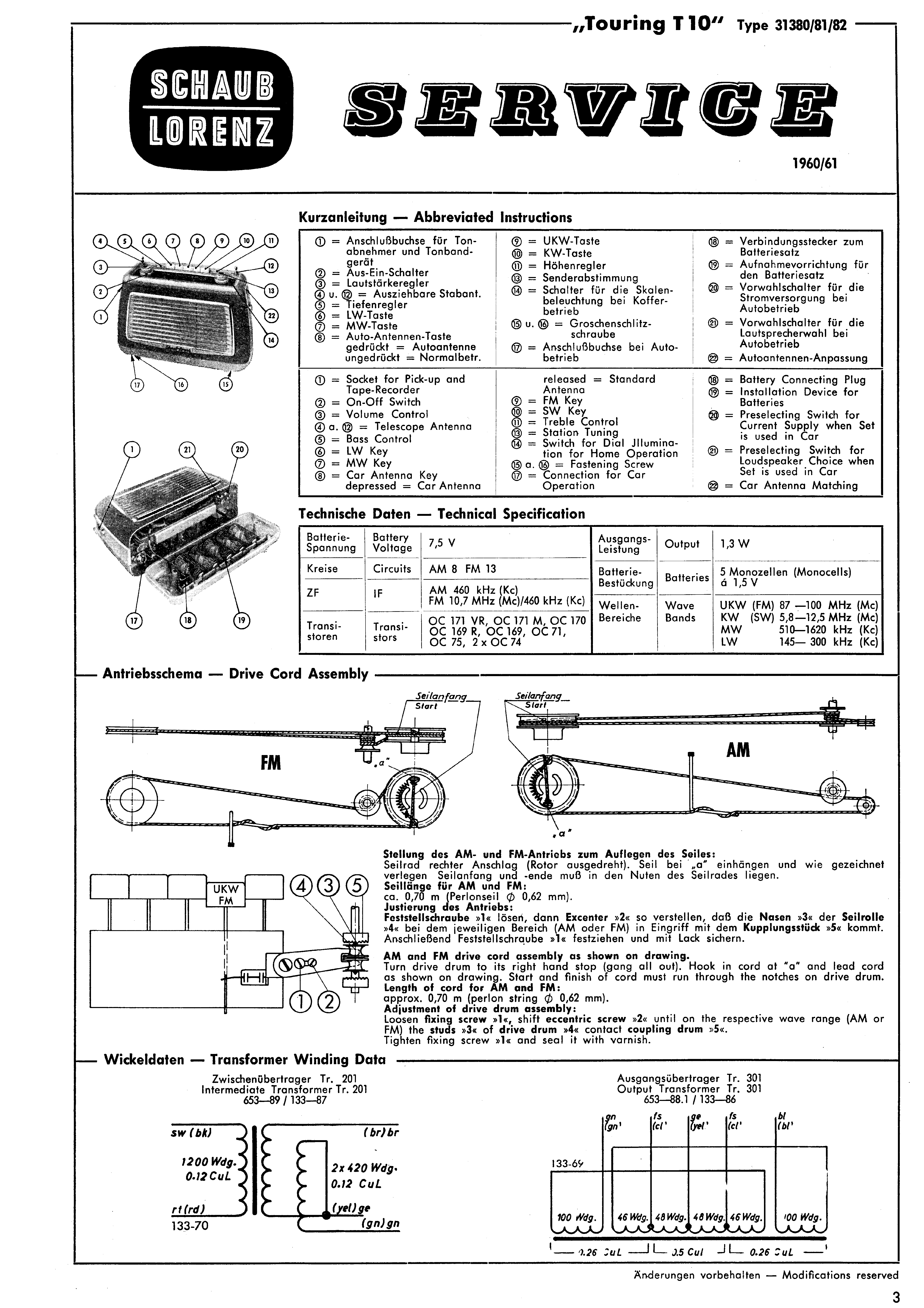 Touring II 9021 Service Manual-Anleitung für Schaub-Lorenz Camping II 